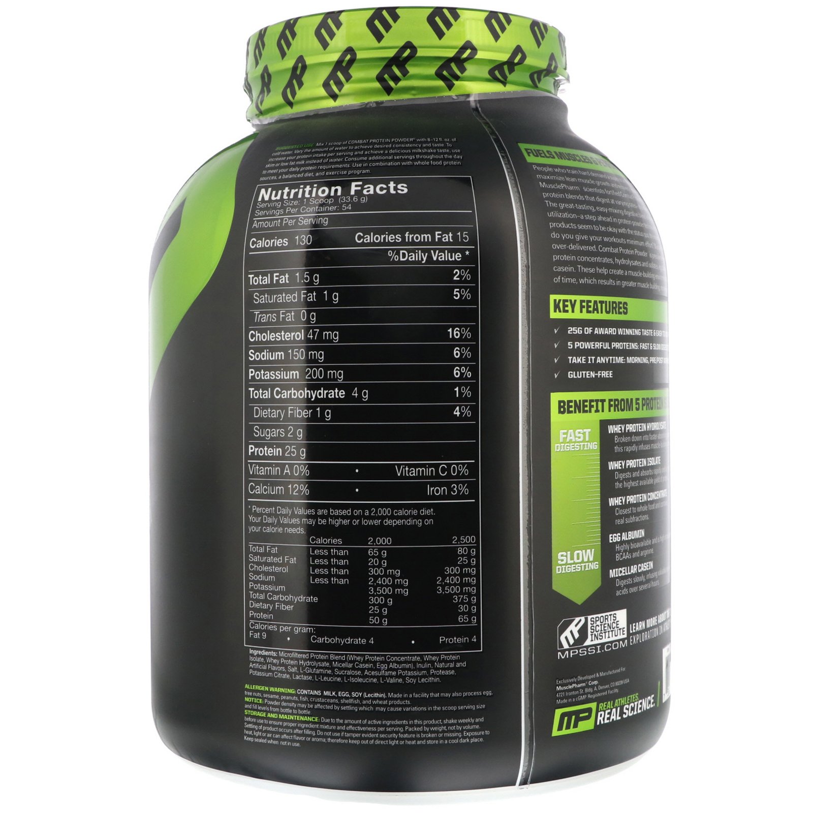 Comprar MusclePharm, Combat Protein Powder, Baunilha, 1.814 g (4 lbs) - Imagem 2