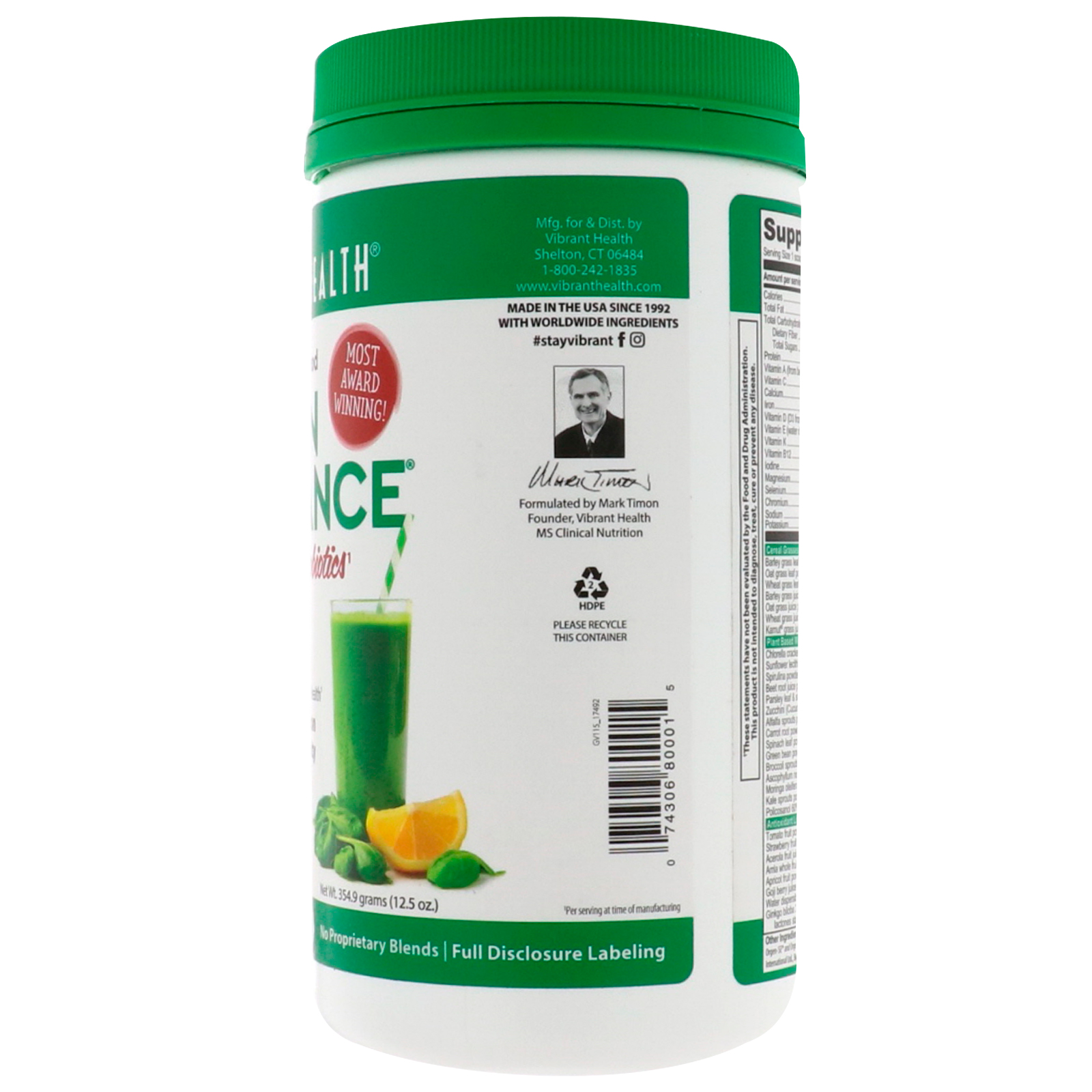 Comprar Vibrant Health, Green Vibrance +25 Billion Probiotics, Version 16.0, 12.5 oz (354.9 g) - Imagem 3