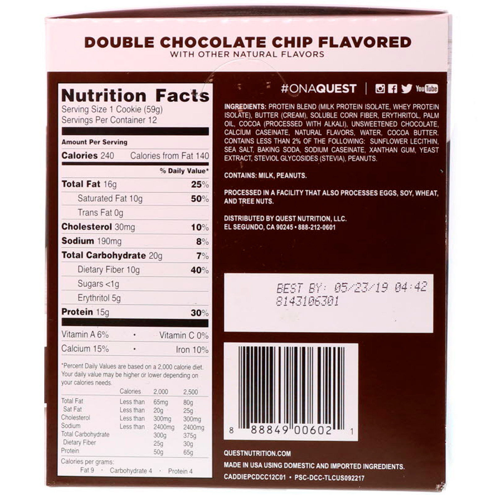 Comprar Quest Nutrition, Biscoito de Proteínas, Gotas de Chocolate Intenso, 12 Pacotes, 59 g (2,08 oz) Cada - Imagem 3