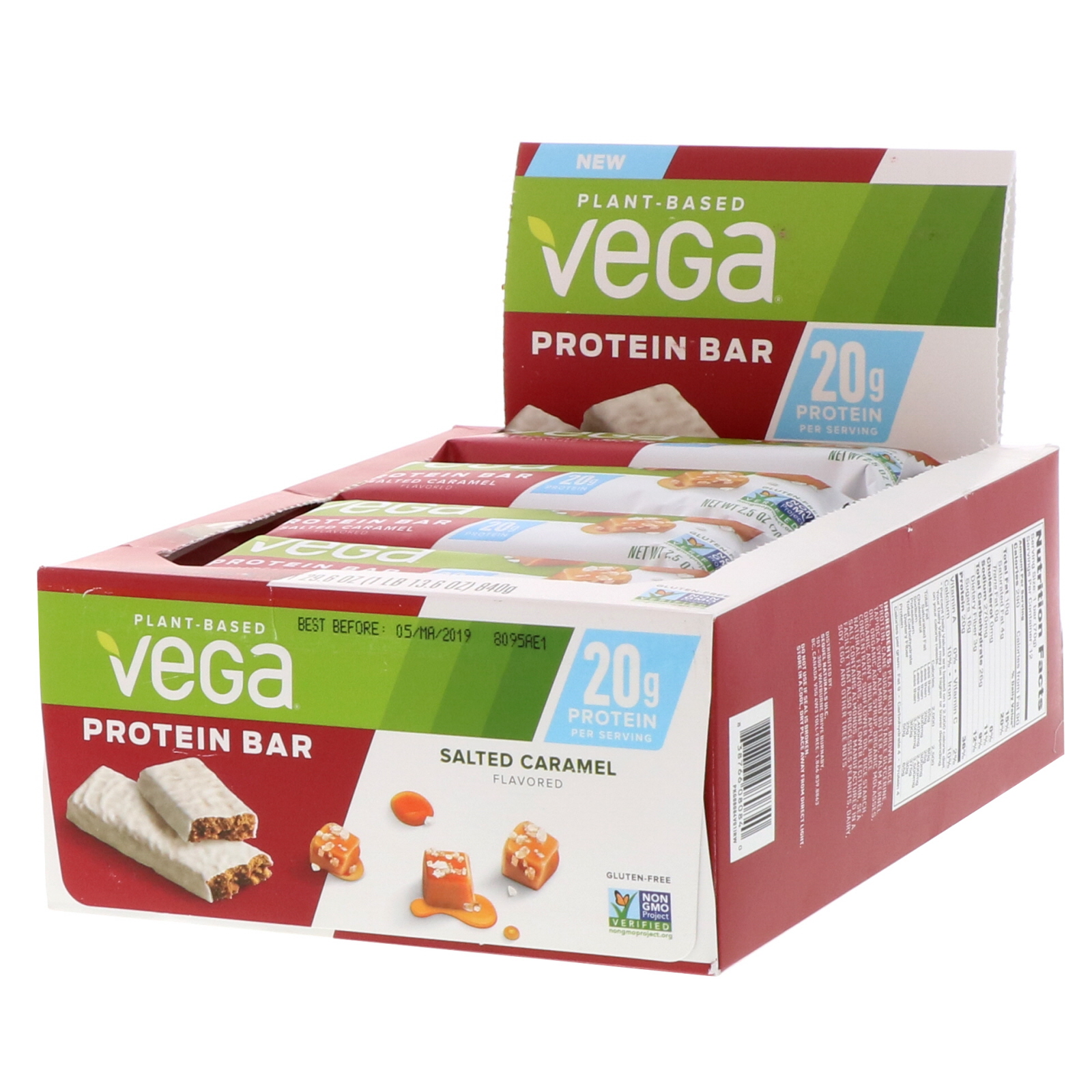 Comprar Vega, Barra de Proteína, Caramelo Salgado, 12 Barras, 2,5 oz (70 g) Cada