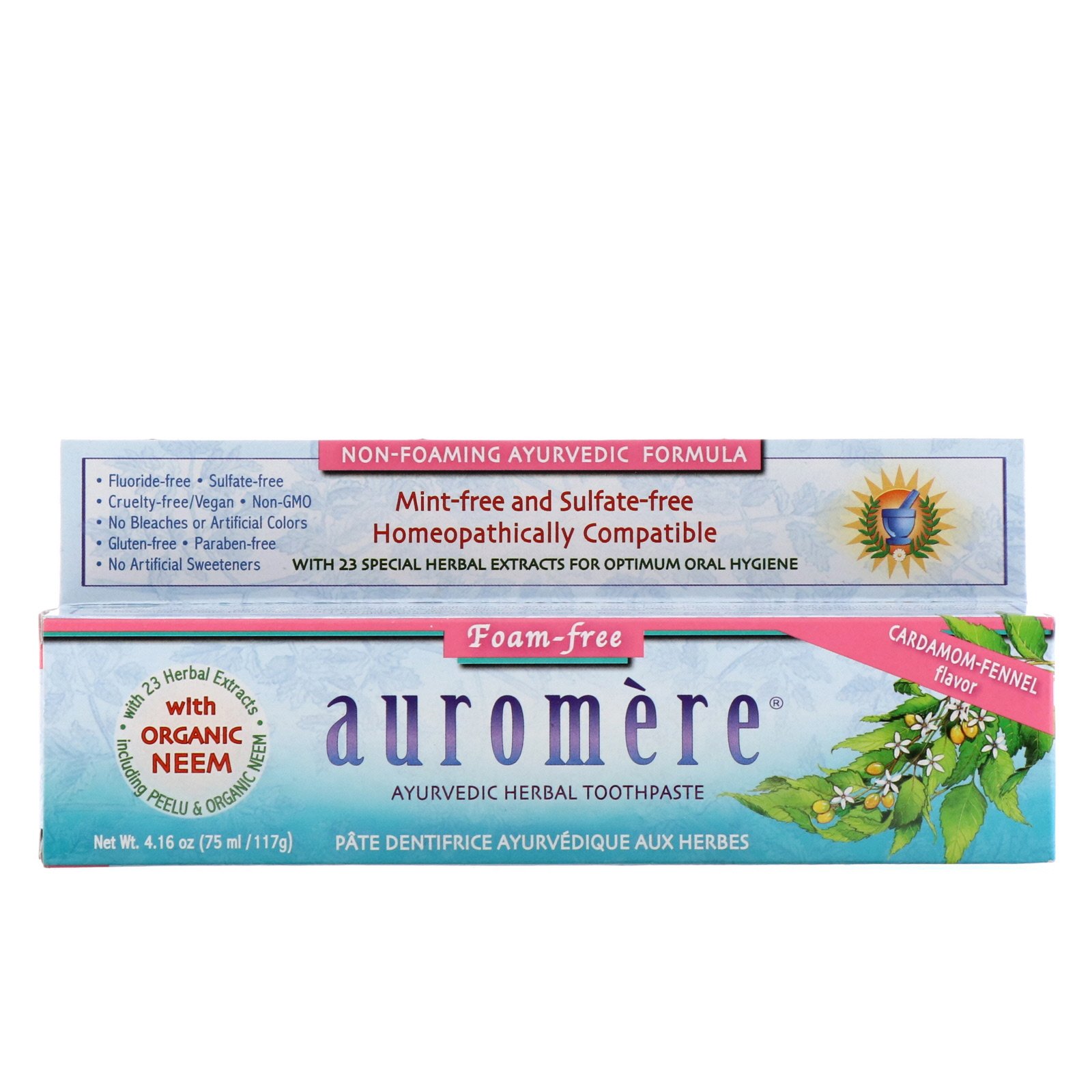 Comprar Auromere, Pasta de Dente Herbal Aiurvédica, Sem Espuma, Sabor Cardamomo, Erva-Doce, 4,16 oz (117 g)