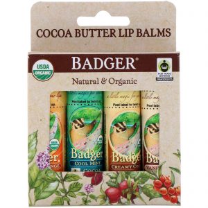 Comprar Badger Company, Orgânico, Kit de Balms para os Lábios de Manteiga de Cacau, Pacote com 4, 7 g Cada