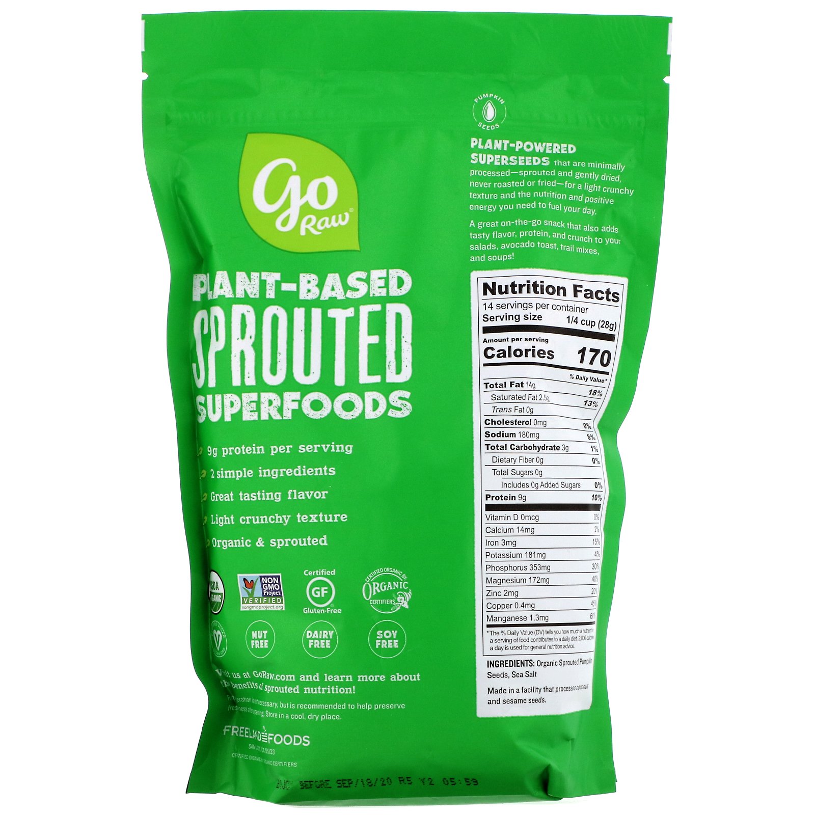 Comprar Go Raw, Organic Sprouted Pumpkin Seeds with Sea Salt, 14 oz (397 g) - Imagem 2