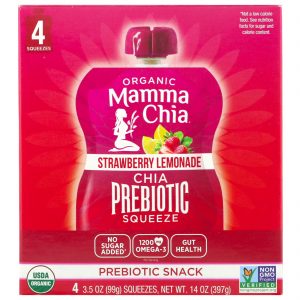 Comprar Mamma Chia, Organic Chia Prebiotic Squeeze, Strawberry Lemonade, 4 Pouches, 3.5 oz (99 g) Each