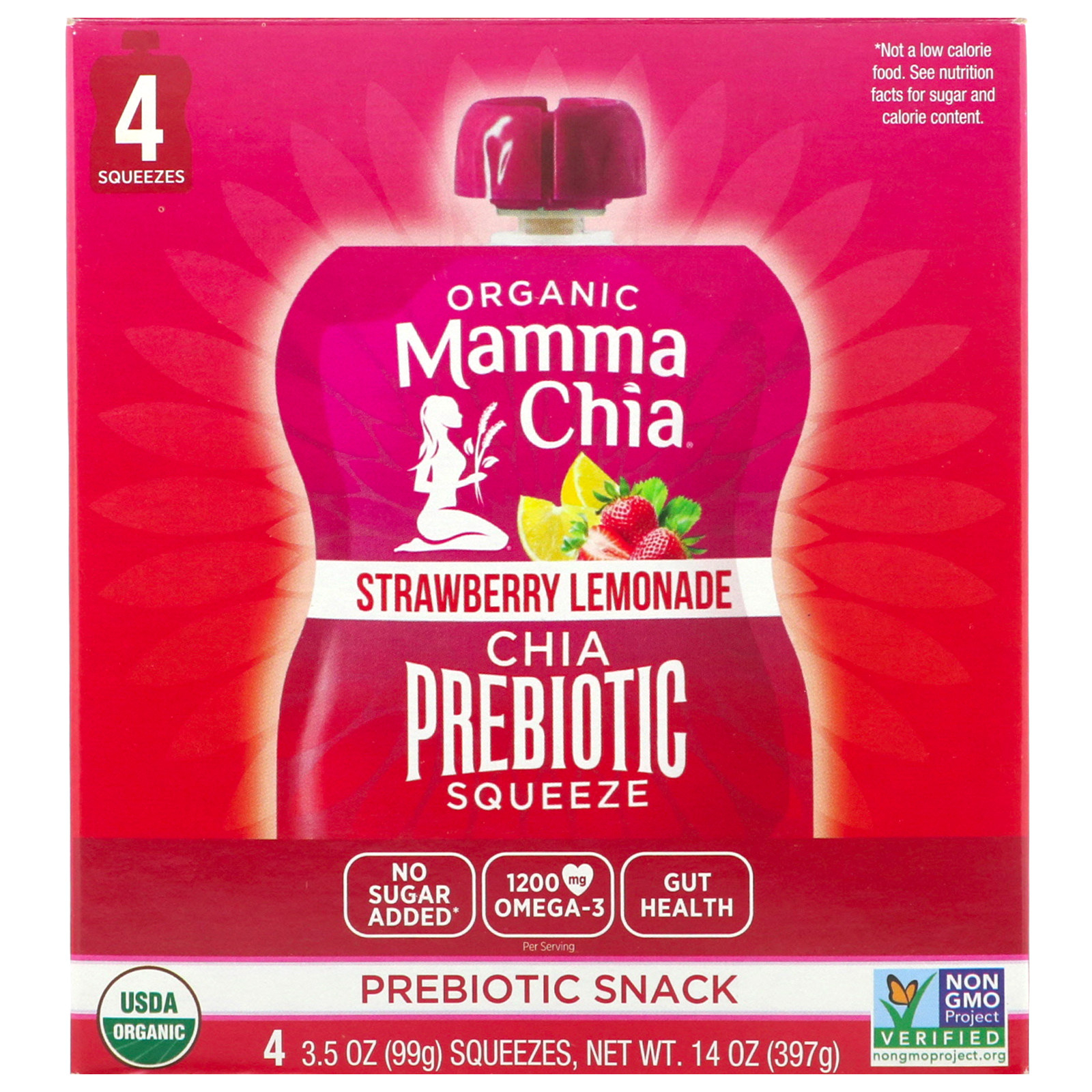 Comprar Mamma Chia, Organic Chia Prebiotic Squeeze, Strawberry Lemonade, 4 Pouches, 3.5 oz (99 g) Each