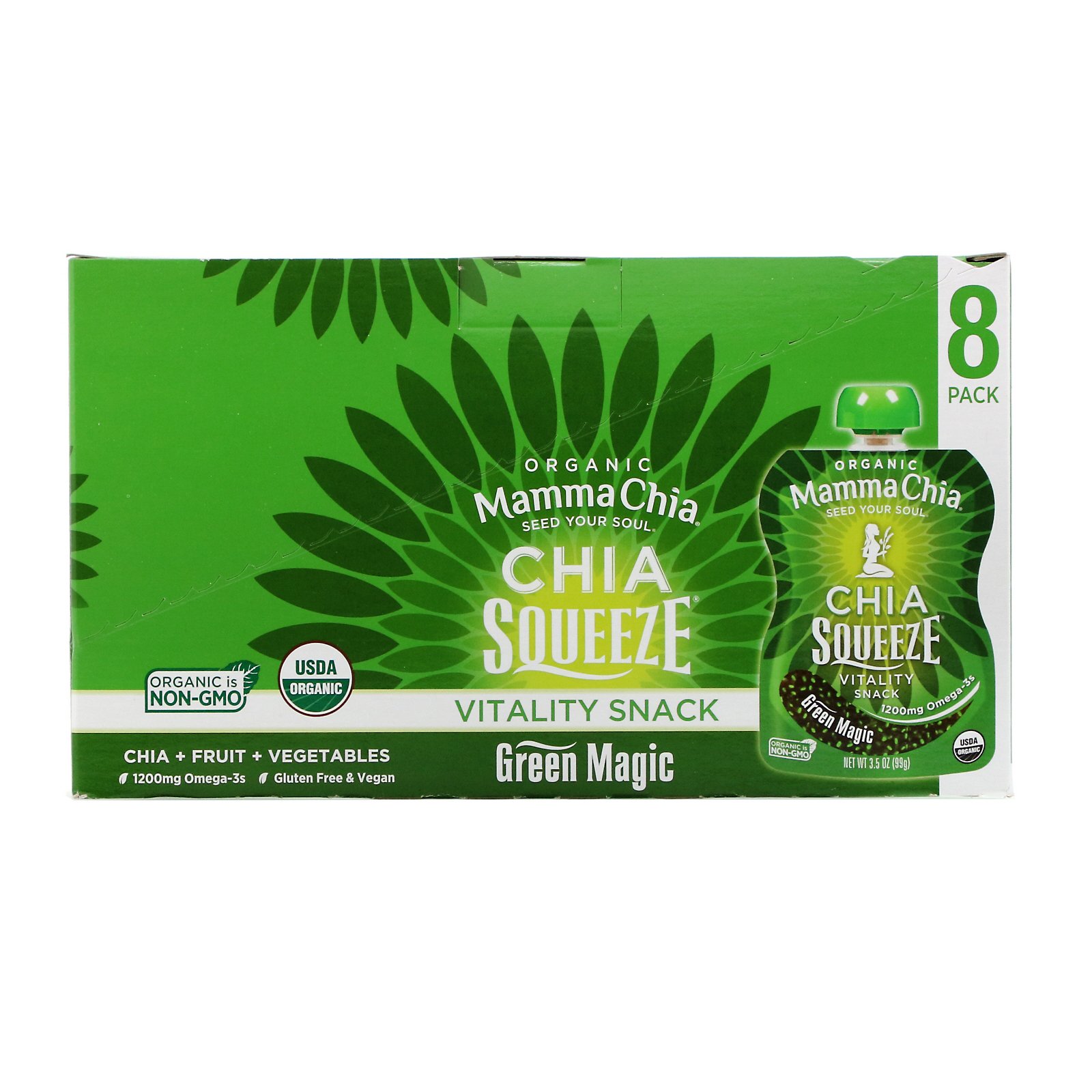 Comprar Mamma Chia, Organic Chia Squeeze, Vitality Snack, Green Magic, 8 Squeezes, 3.5 oz (99 g) Each