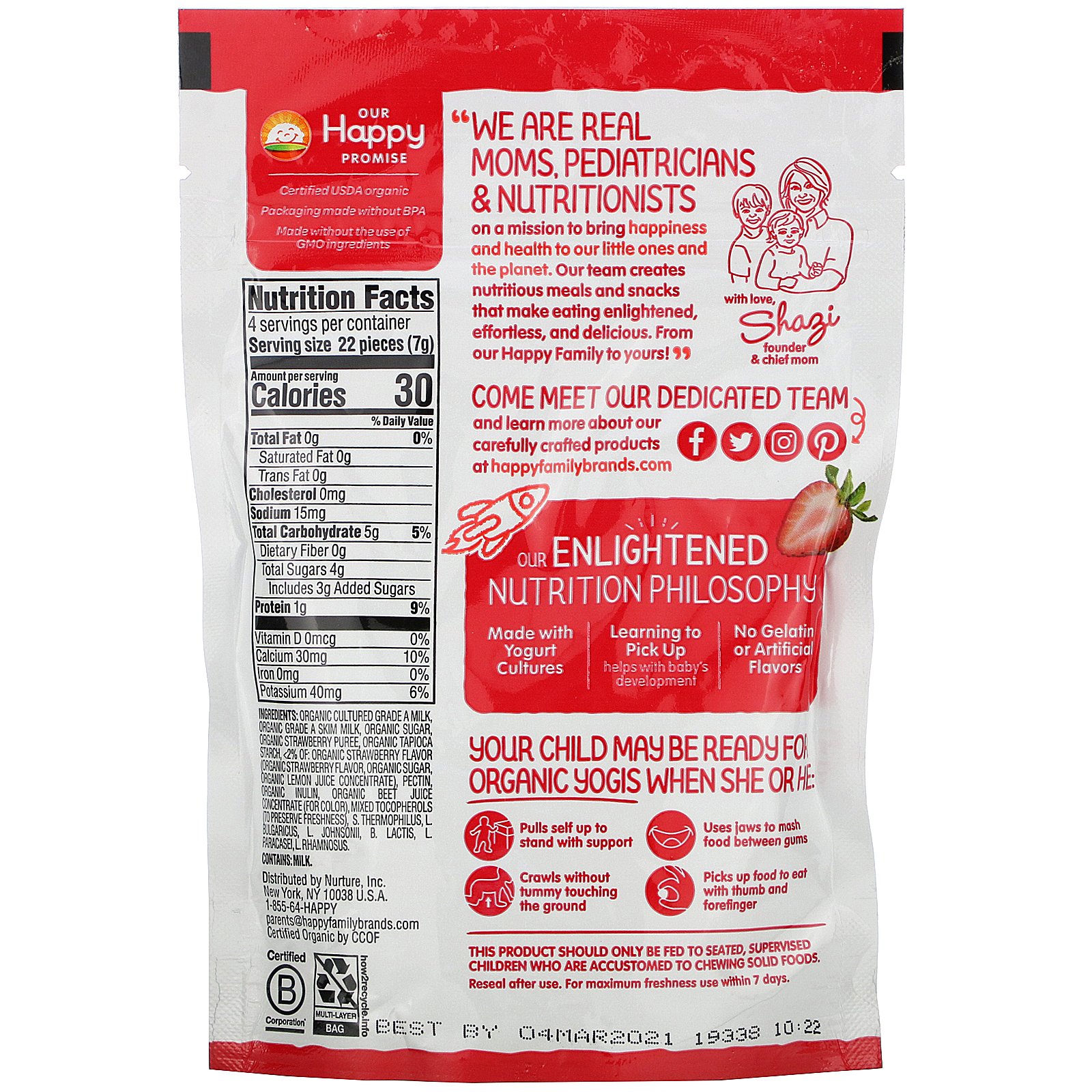 Comprar Happy Family Organics, Yogis Orgânicos, iogurte liofilizado e lanches de frutas, Morango, 28 g (1 oz) - Imagem 2