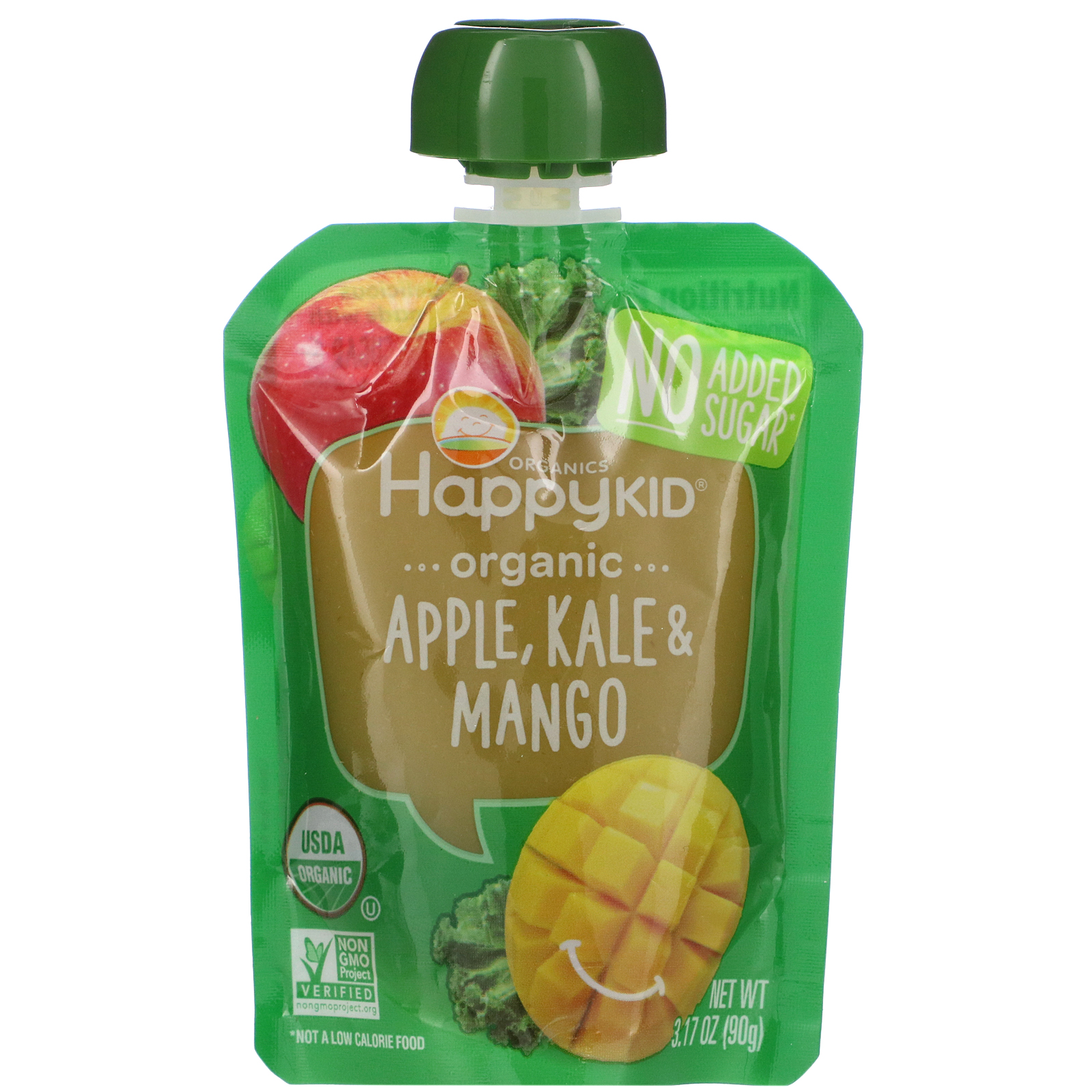 Comprar Happy Family Organics, Happy Kid, Organic Apple, Kale & Mango, 4 Pouches, 3.17 oz (90 g) Each - Imagem 3