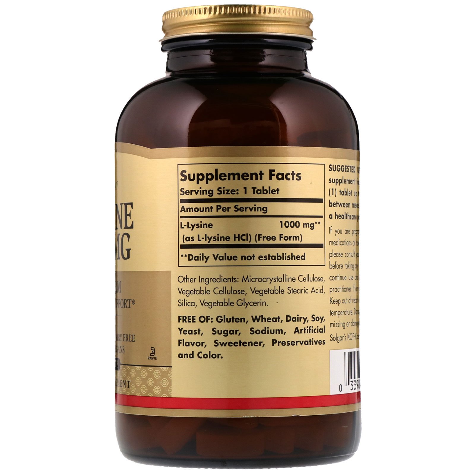 Comprar Solgar, L-Lisina, Forma Livre, 1.000 mg, 250 Comprimidos - Imagem 2
