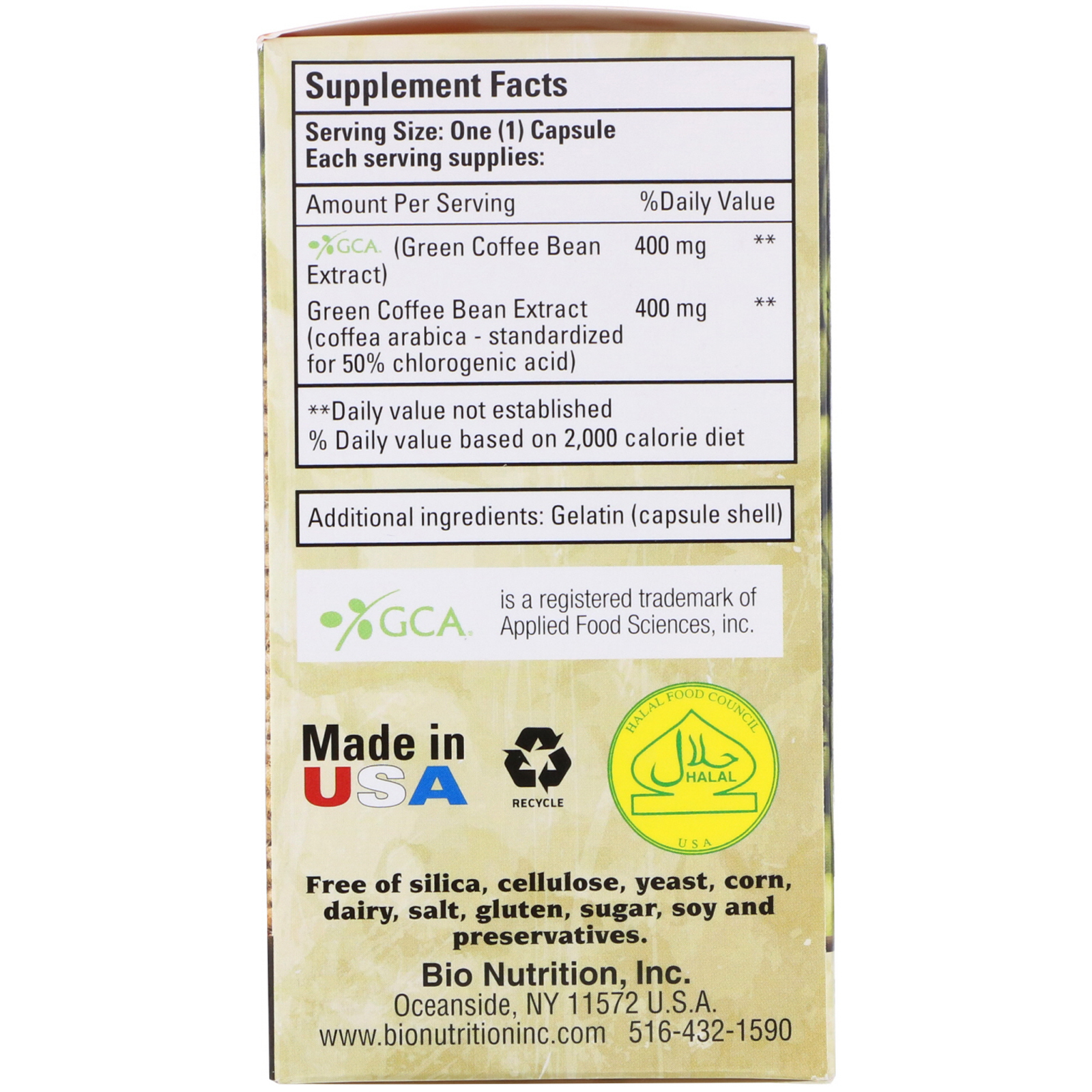 Comprar Bio Nutrition, Grãos de puro café verde, 800 mg, 50 cápsulas - Imagem 2