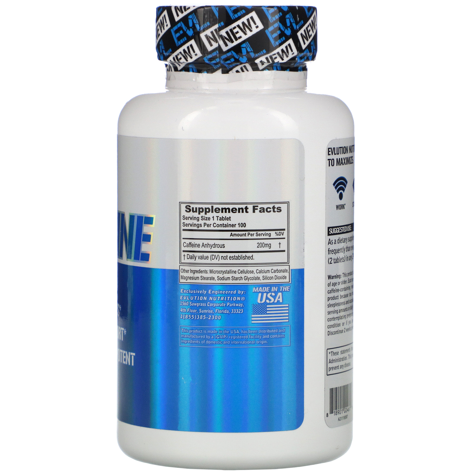 Comprar EVLution Nutrition, Caffeine, 200 mg, 100 Tablets - Imagem 2