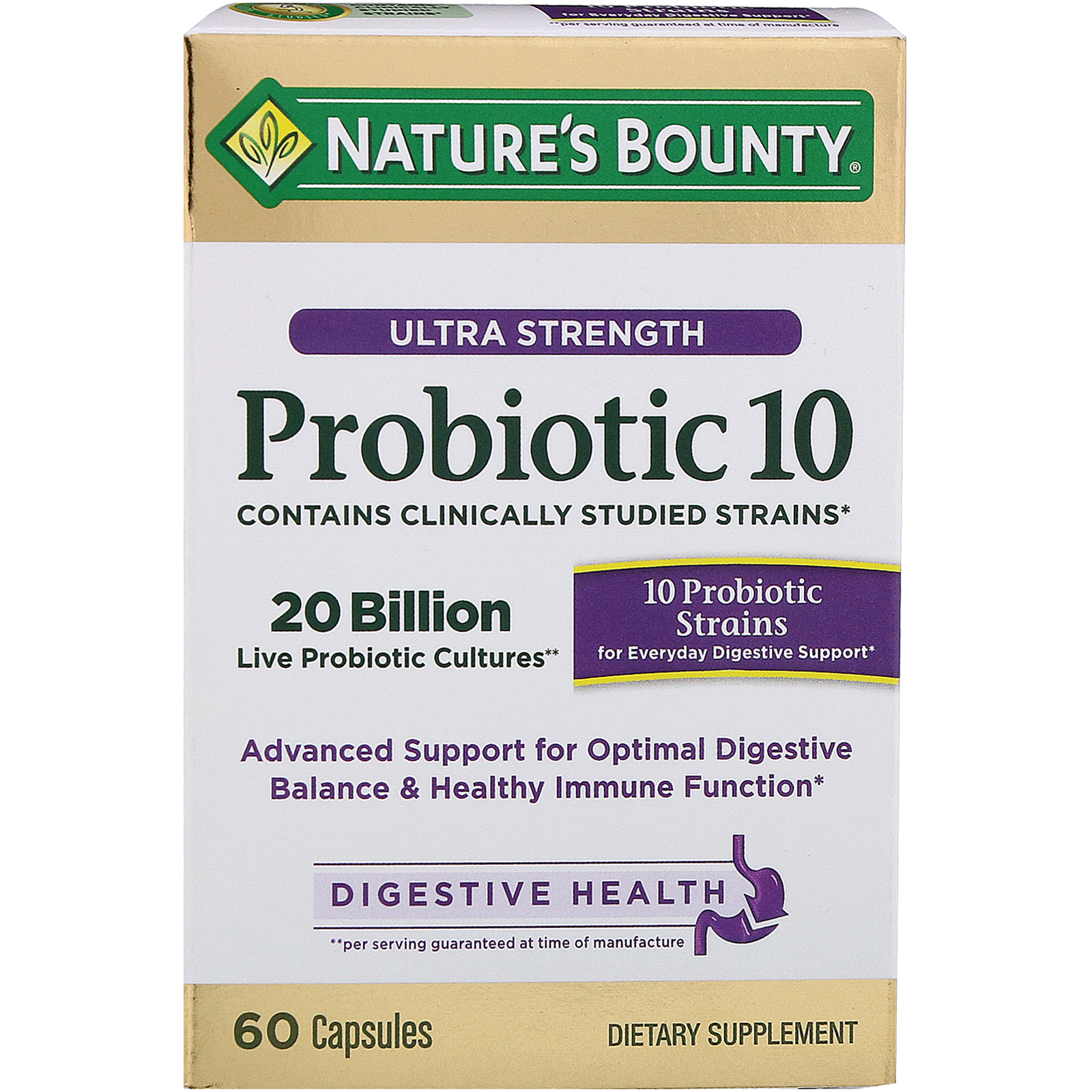 Comprar Nature's Bounty, Ultra Strength Probiotic 10, 20 Billion Live Cultures, 60 Capsules
