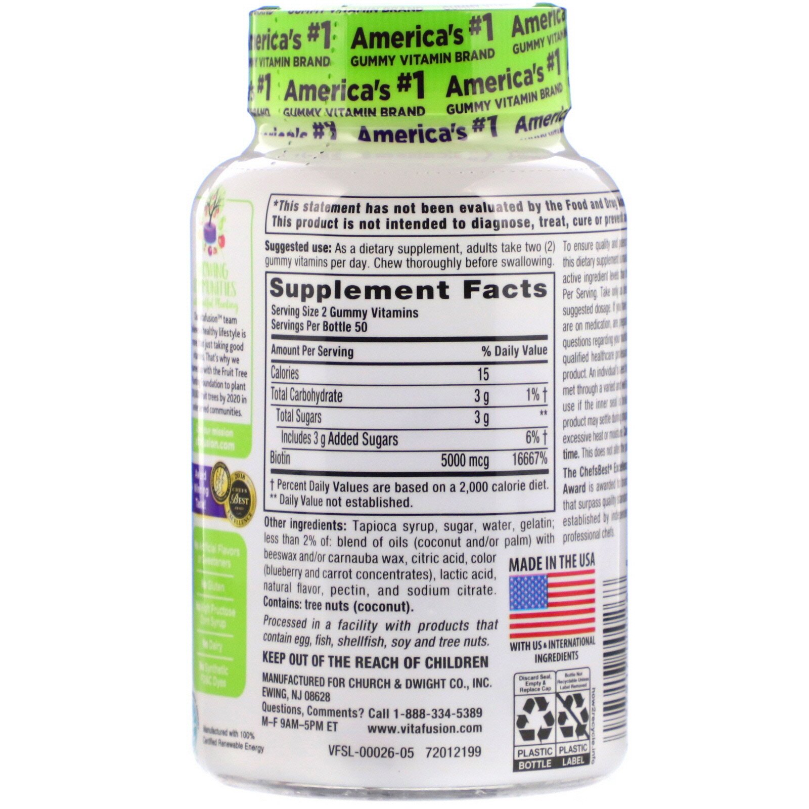 Comprar VitaFusion, Biotina para Força Extra, Sabor natural de mirtilo, 5.000 mcg, 100 Gomas - Imagem 2