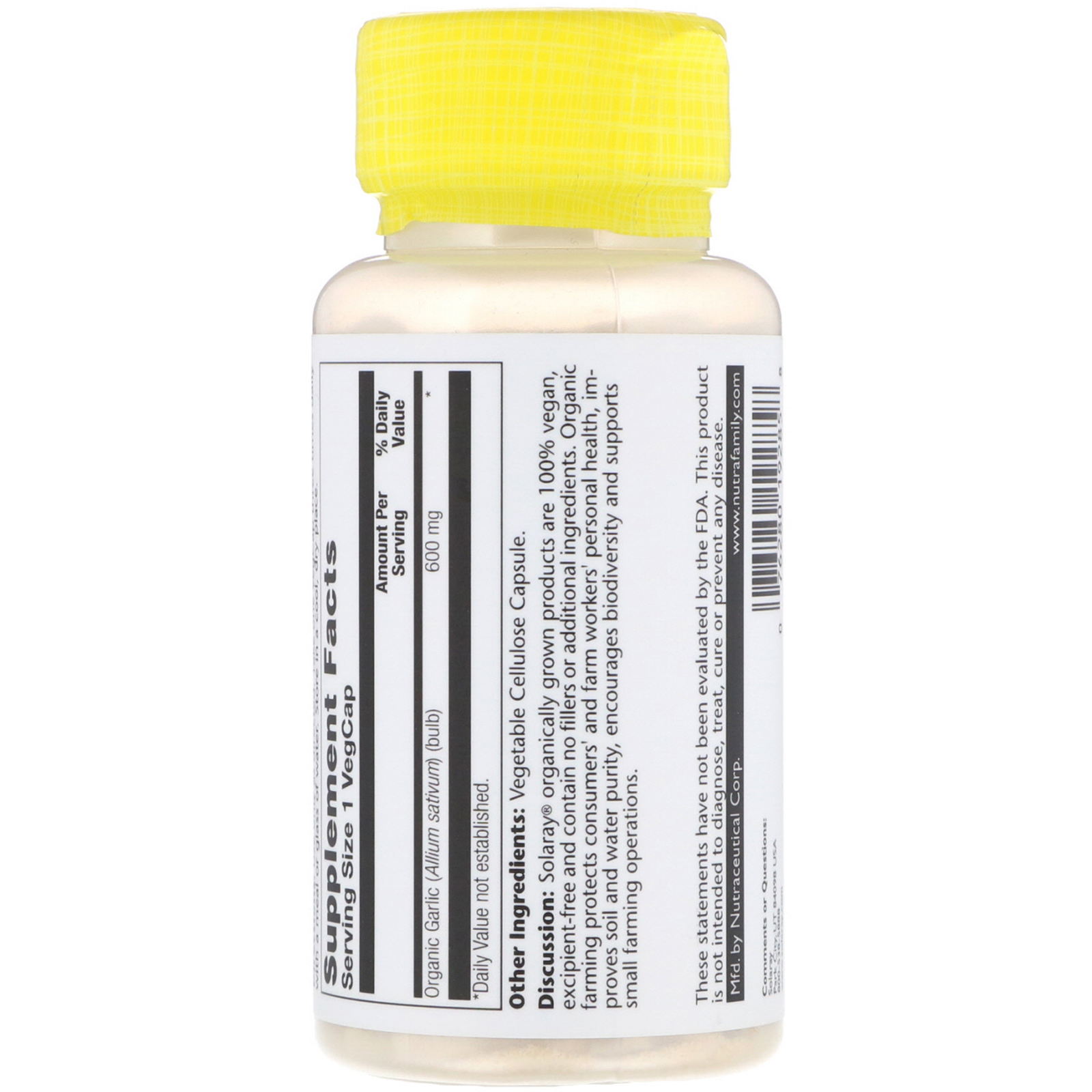 Comprar Solaray, Alho Cultivado Organicamente, 600 mg, 100 Cápsulas Vegetais - Imagem 2