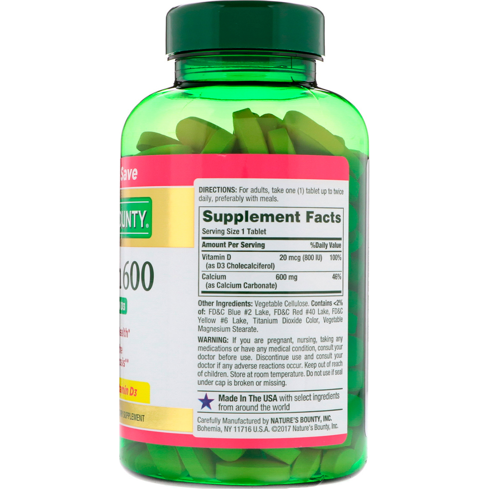 Comprar Nature's Bounty, Cálcio 600 com Vitamina D3, 250 Cápsulas - Imagem 2