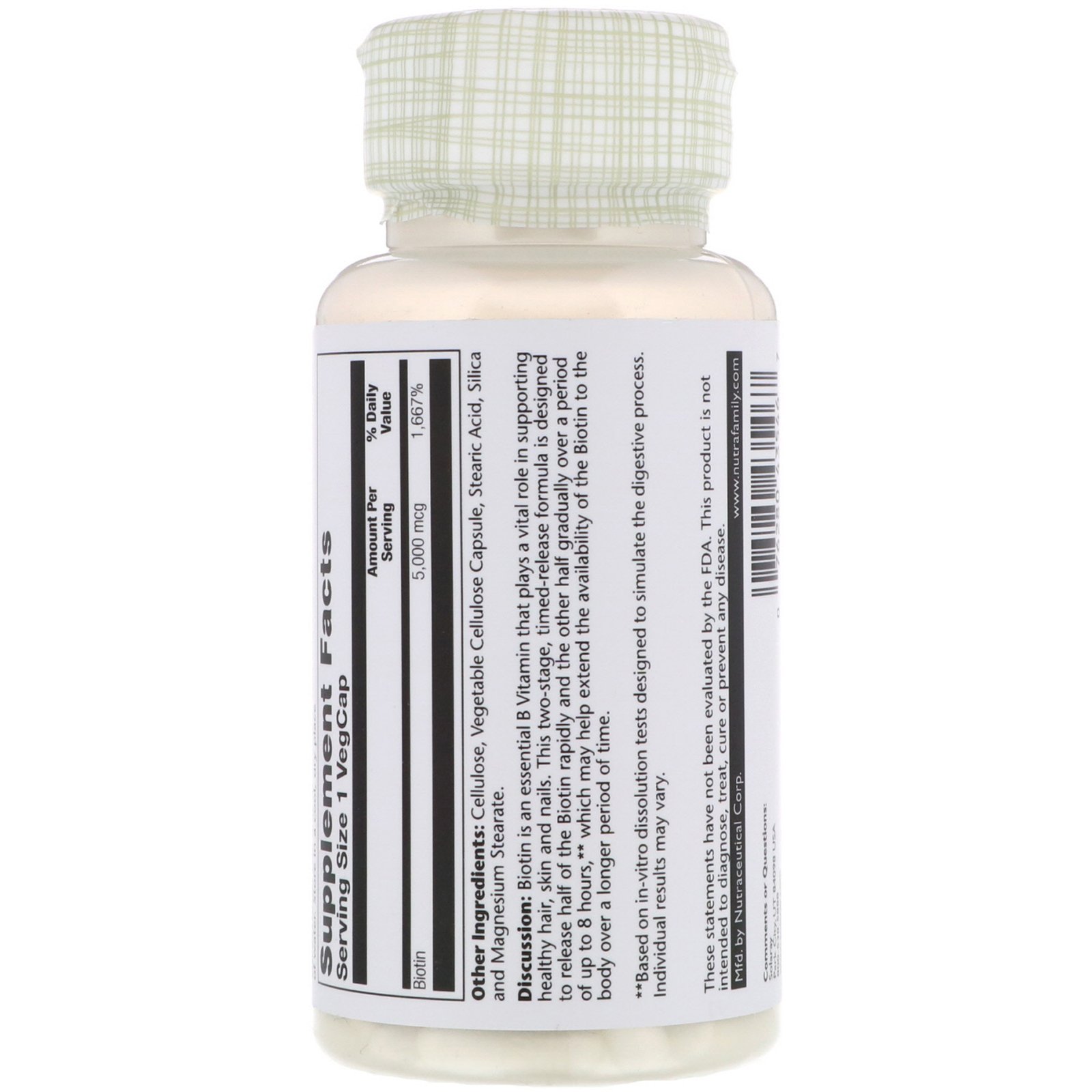 Comprar Solaray, Biotina, 5.000 mcg, 60 Cápsulas Vegetarianas - Imagem 2