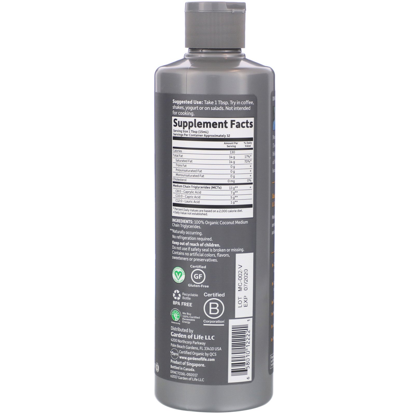 Comprar Garden of Life, Dr. Formulated para a Saúde Cerebral, Óleo de TCM de Coco 100% Orgânico, Sem Sabor, 473 ml (16 fl oz) - Imagem 2
