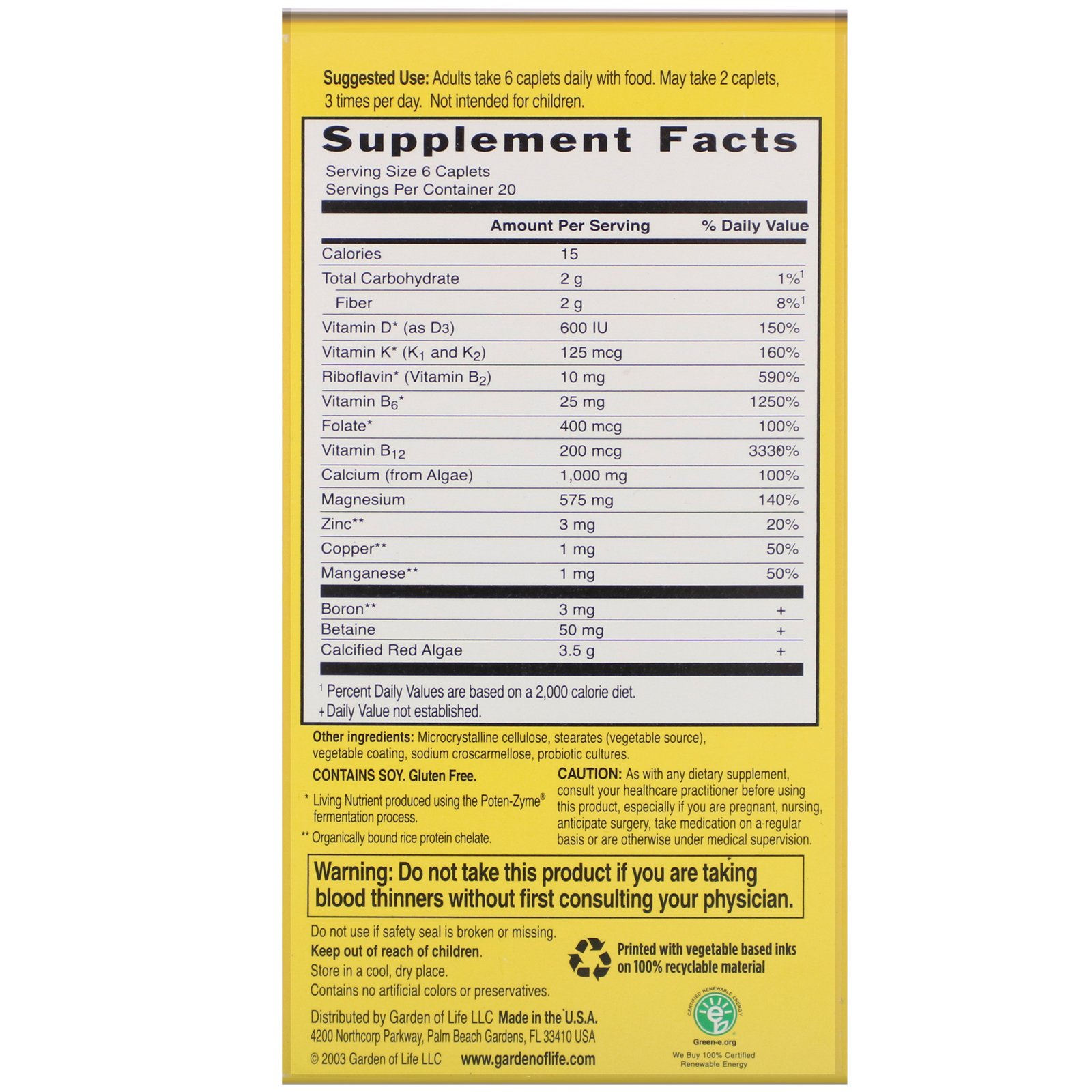 Comprar Garden of Life, Living Calcium Advanced, 120 Vegetarian Caplets - Imagem 2