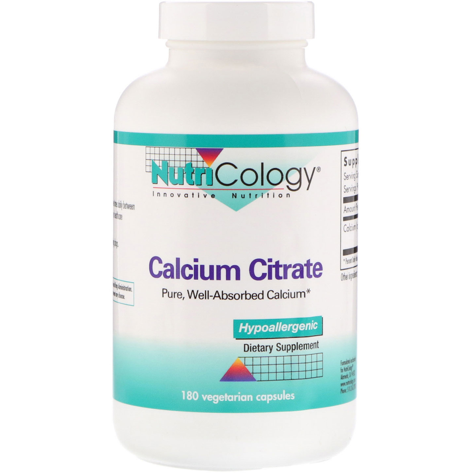 Comprar Nutricology, Citrato de Cálcio, 180 Comprimidos Vegetarianos