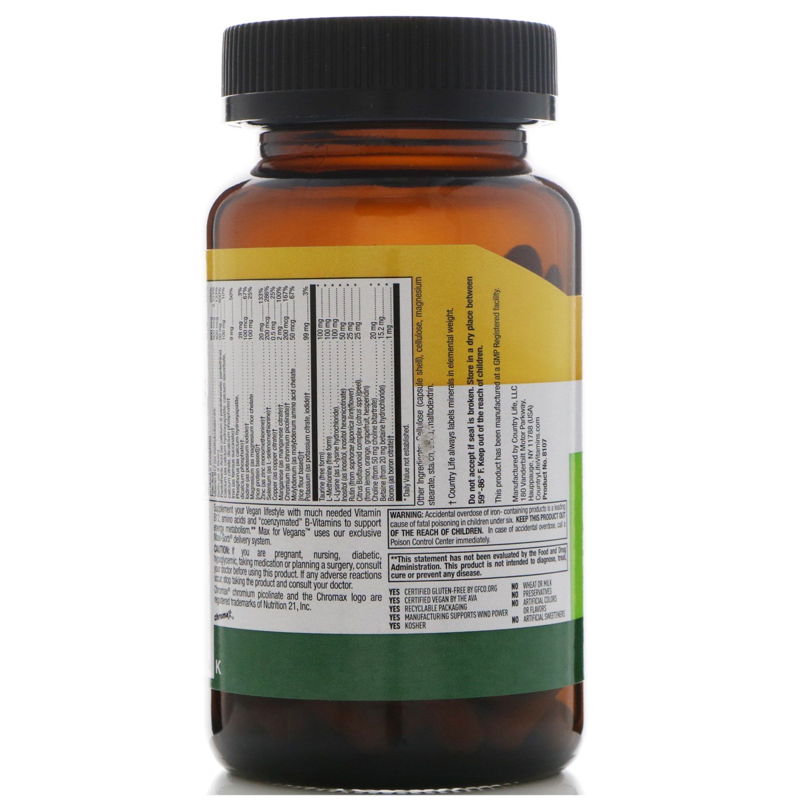 Comprar Country Life, Max para Veganos, Complexo Multivitamínico e Mineral, 120 Cápsulas Veganas - Imagem 3