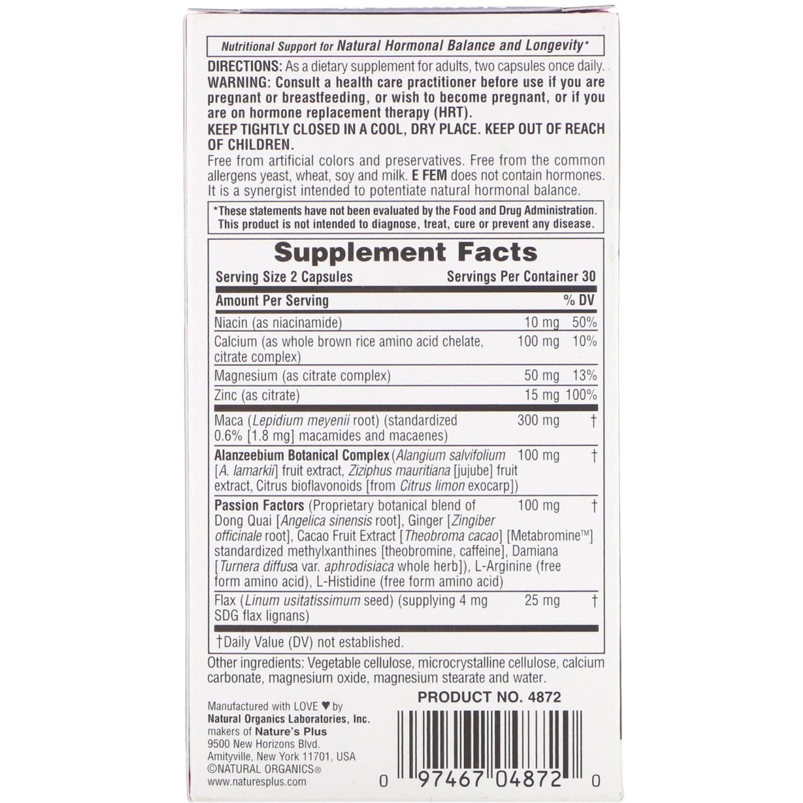 Comprar Nature's Plus, E Fem for Women, Natural Hormonal Balance & Boost of Youth, 60 Vegetarian Capsules - Imagem 2