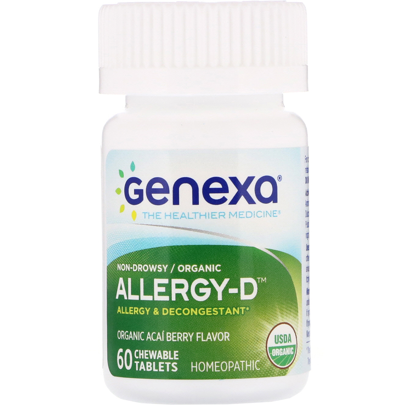 Comprar Genexa, Allergy-D, Allergy & Decongestant, Organic Acai Berry Flavor, 60 Chewable Tablets - Imagem 3