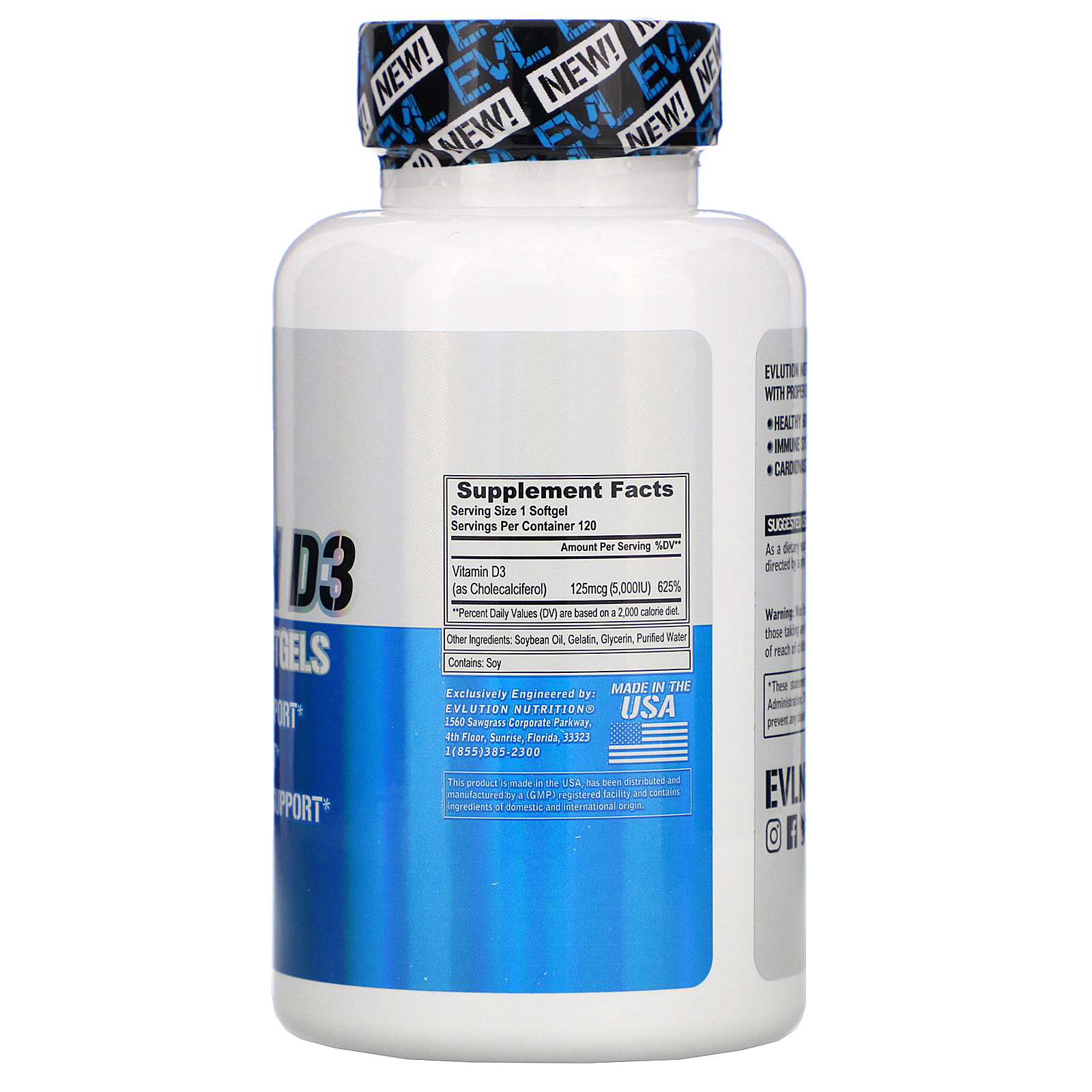 Comprar EVLution Nutrition, Vitamin D3, 5,000 IU, 120 Softgels - Imagem 2
