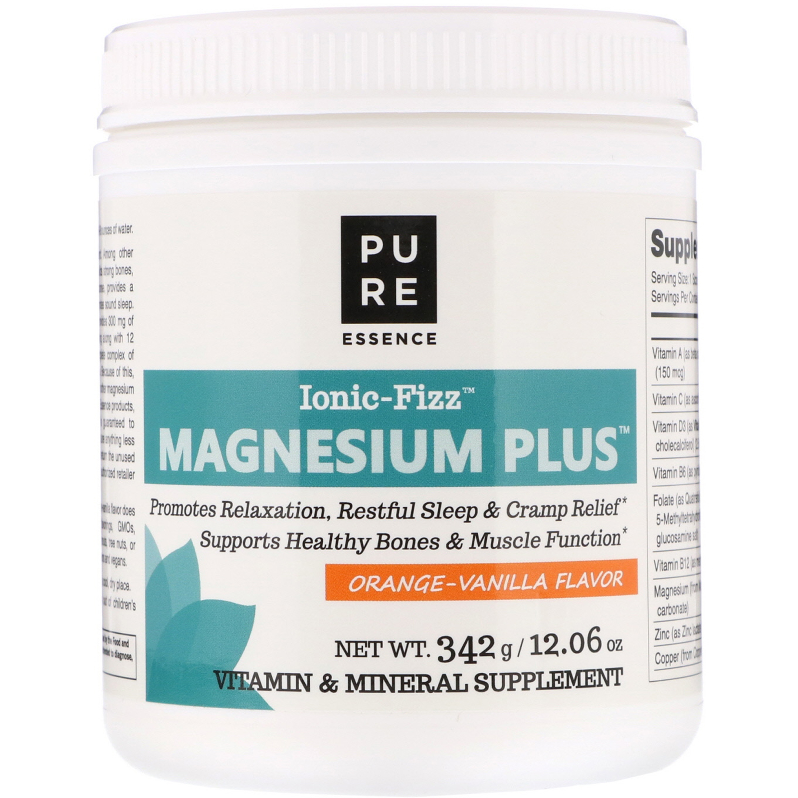 Comprar Pure Essence, Ionic-Fizz, Magnesium Plus, Laranja e Baunilha, 12,06 oz (342 g)
