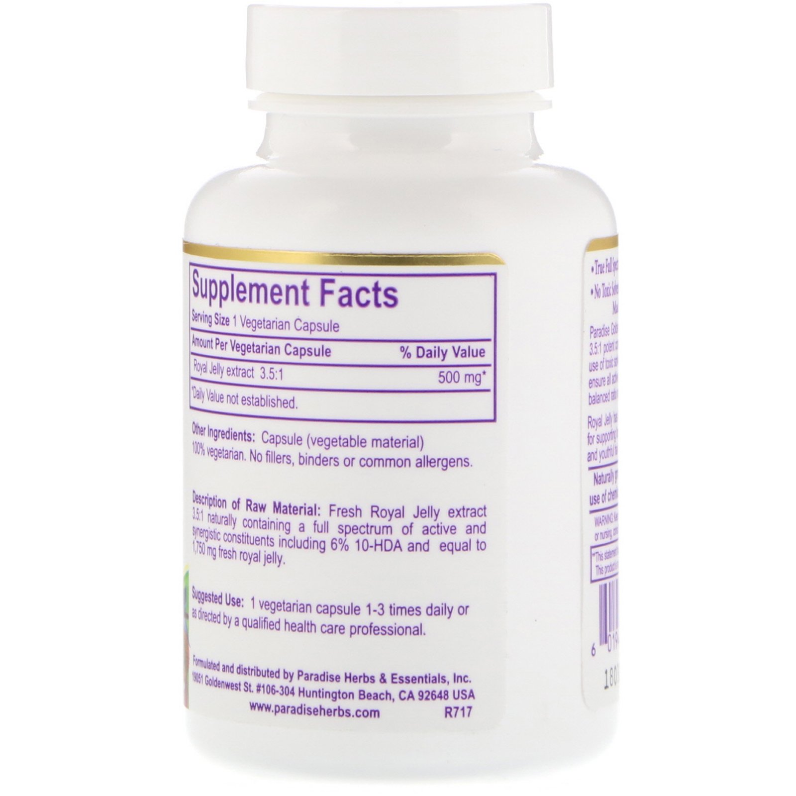 Comprar Paradise Herbs, Golden Emperor Royal Jelly, 60 Vegetarian Capsules - Imagem 2