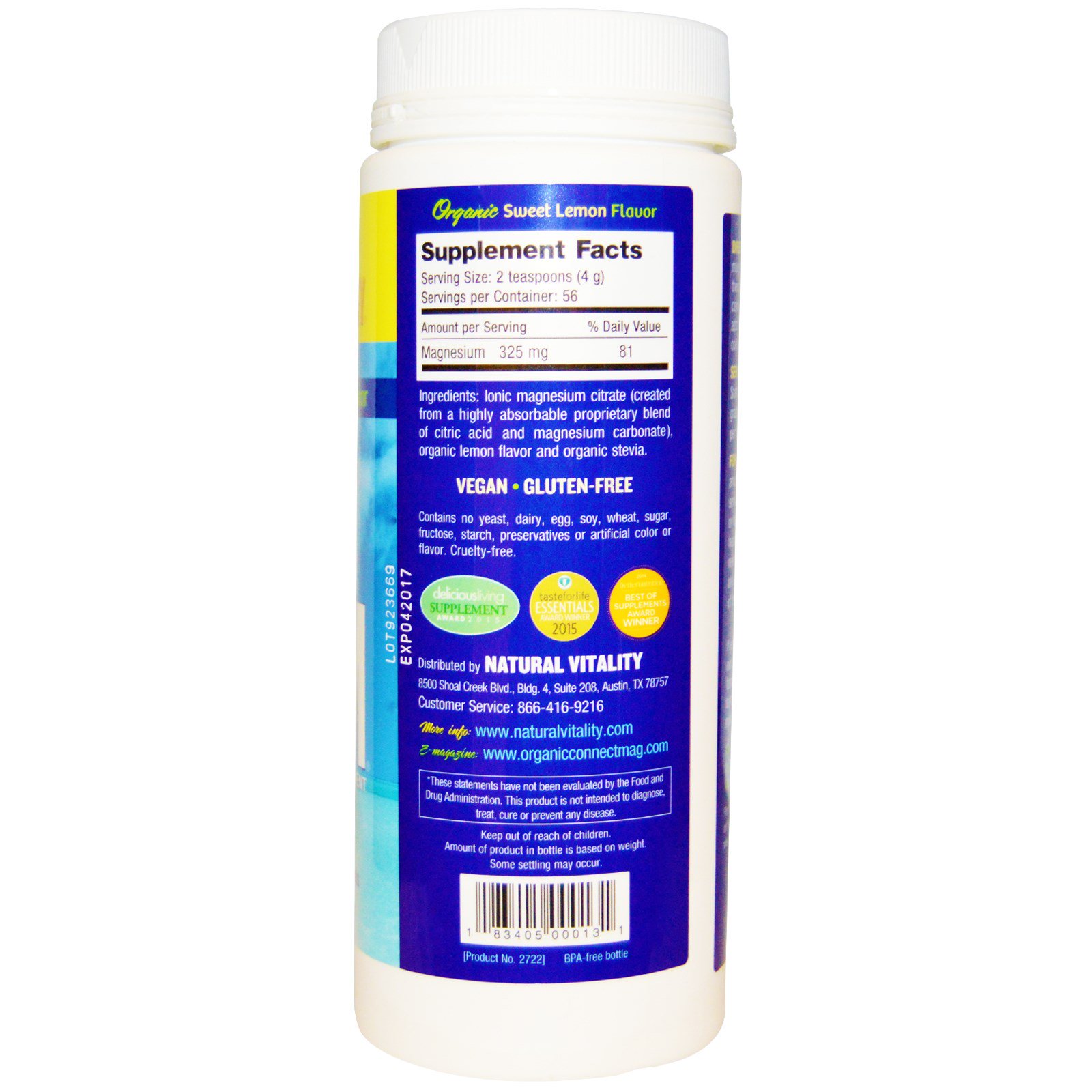 Comprar Natural Vitality, Natural Calm, Bebida Antiestresse, Sabor Orgânico de Limão Doce, 226 g (8 oz) - Imagem 2