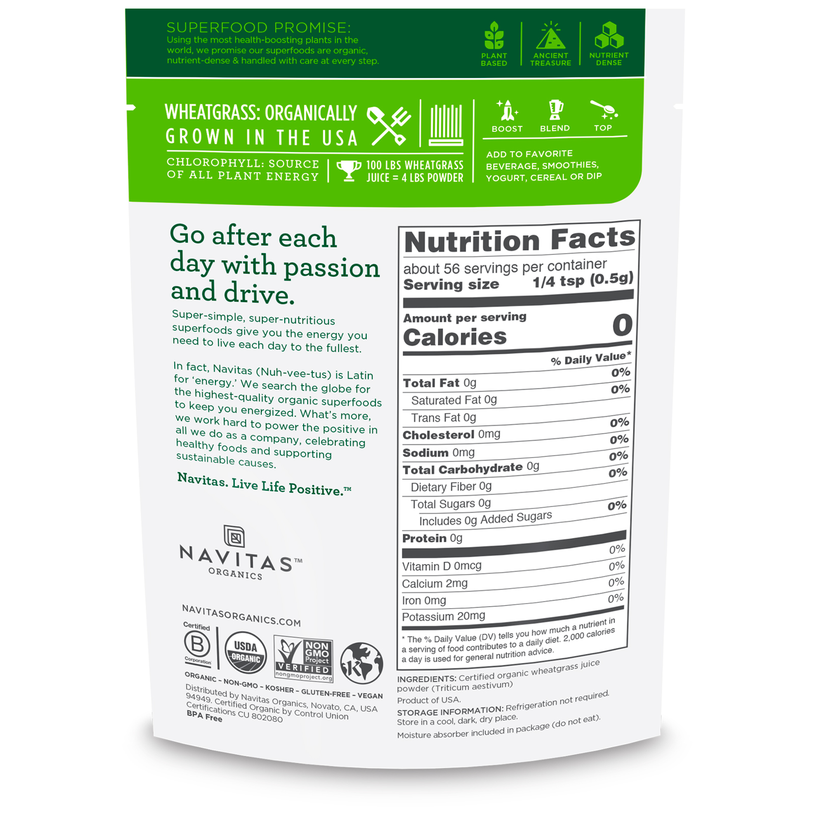 Comprar Navitas Organics, Orgânica, Grama de Trigo, Grama de Trigo Congelada Seca em Pó, 28 g (1 oz) - Imagem 2