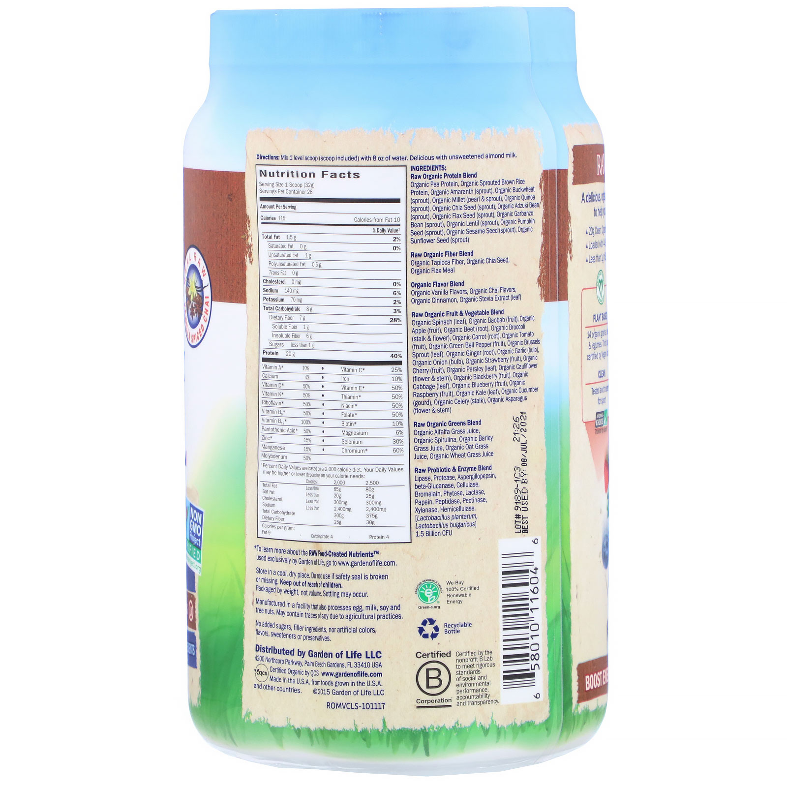Comprar Garden of Life, RAW Organic Meal, Shake & Meal Replacement, Vanilla Spiced Chai, 2 lb (907 g) - Imagem 2