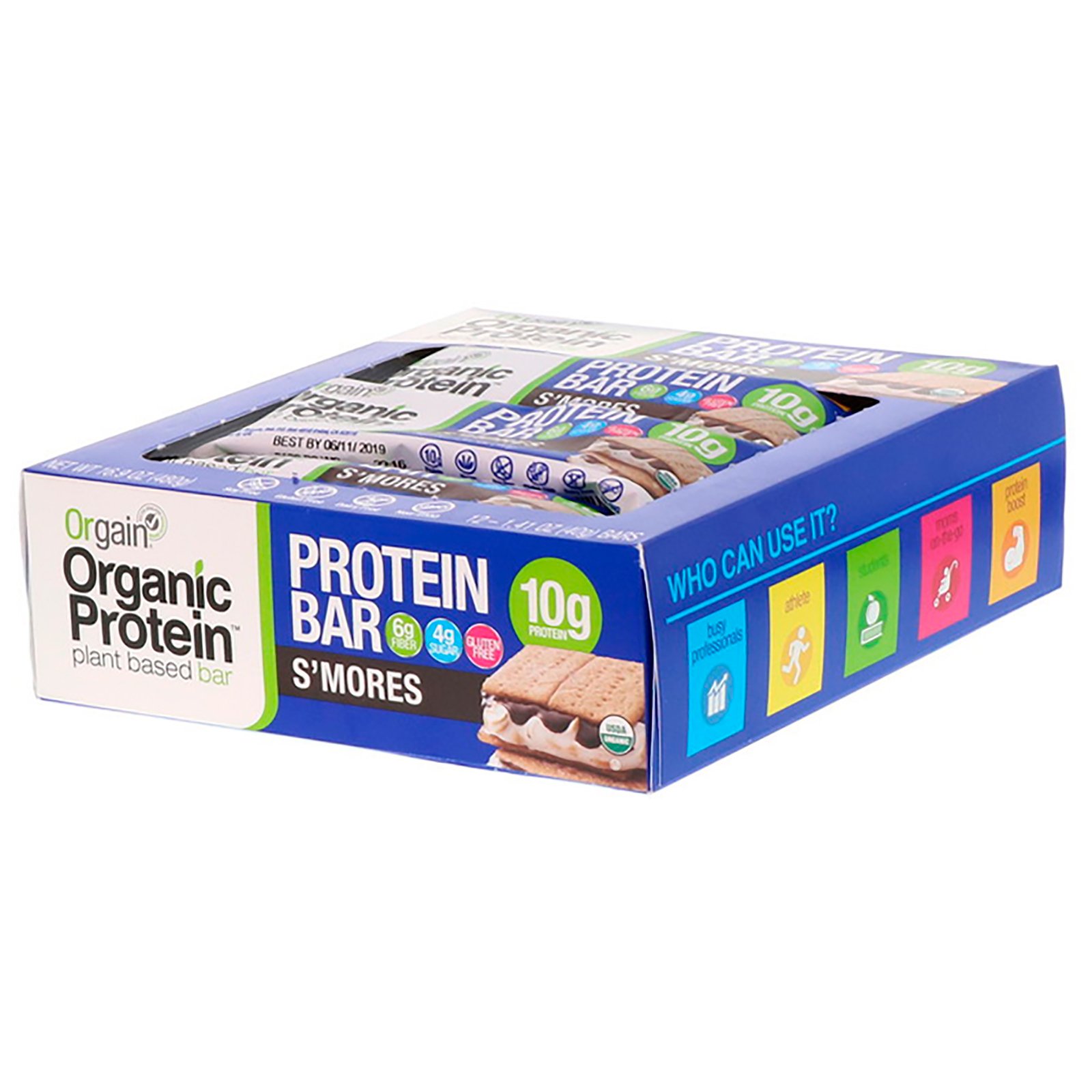 Comprar Orgain, Barra proteica de base vegetal orgânica, S'mores, 12 Barras, 1,41 oz (40 g) Cada
