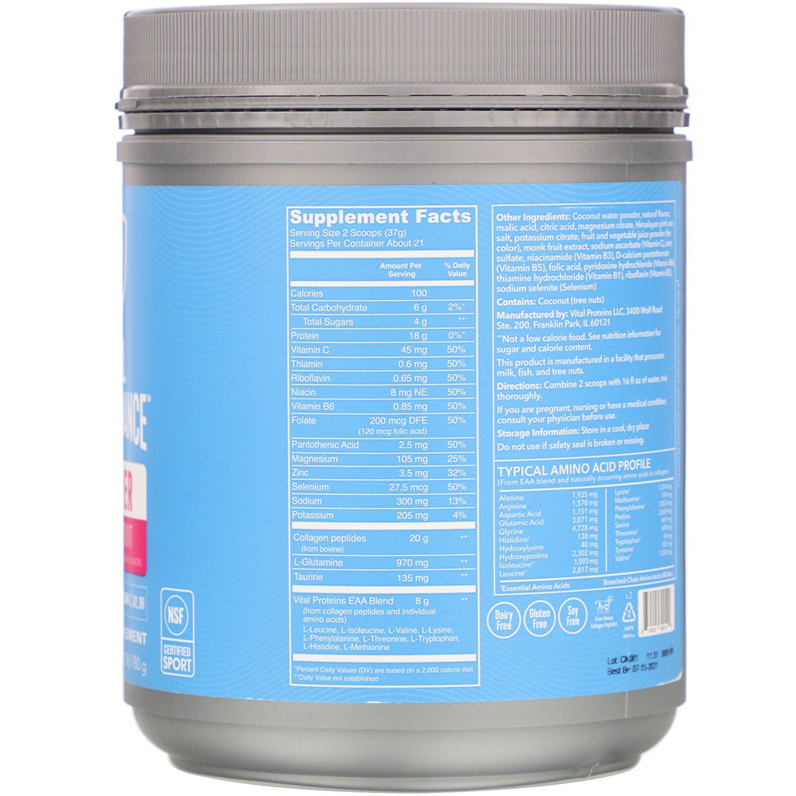 Comprar Vital Proteins, Vital Performance, Recover, Passion Fruit, 27.5 oz (780 g) - Imagem 2