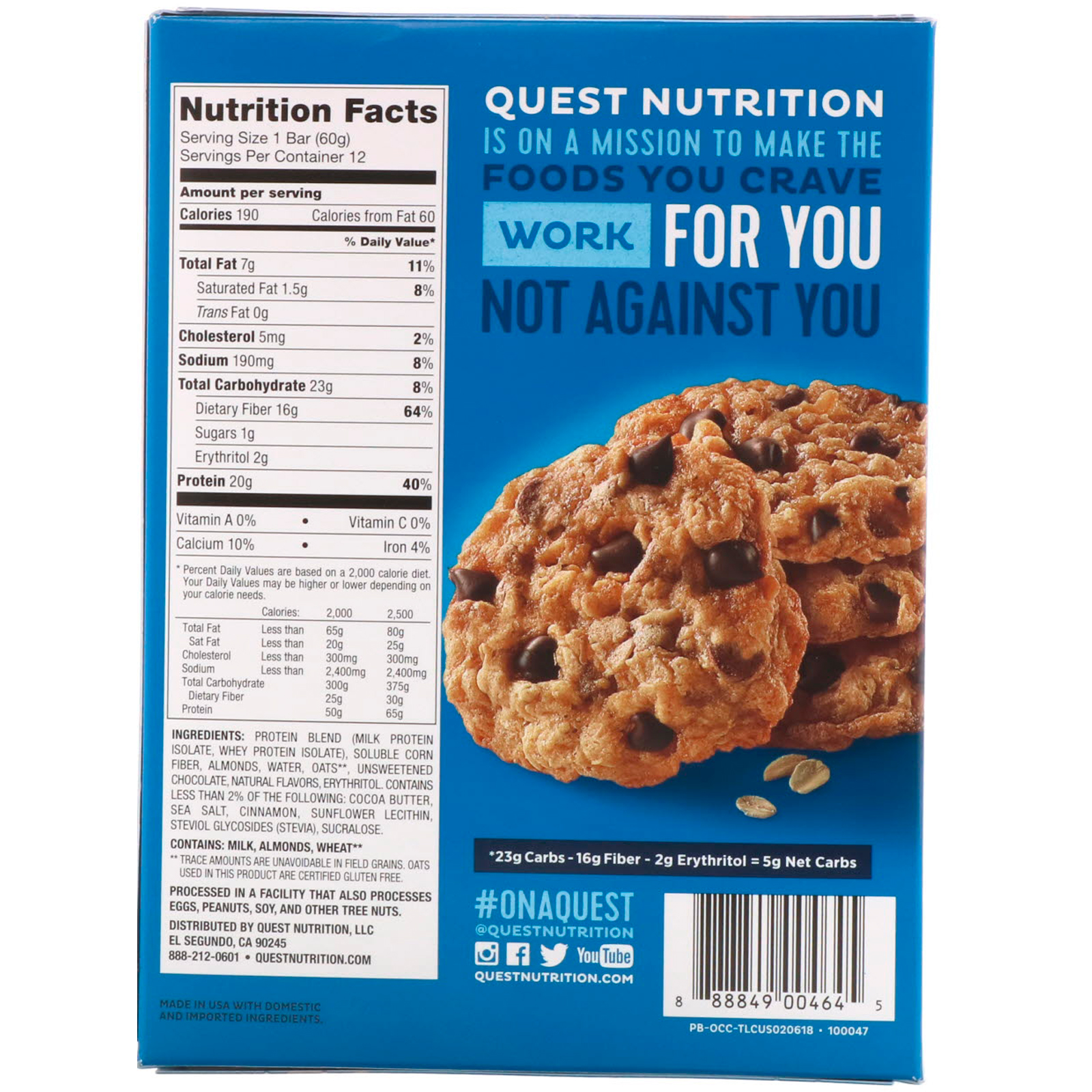 Comprar Quest Nutrition, Barra de Proteínas, Pedaços de Chocolate e Aveia, 12 Barras, 60 g (2,12 oz) Cada - Imagem 3