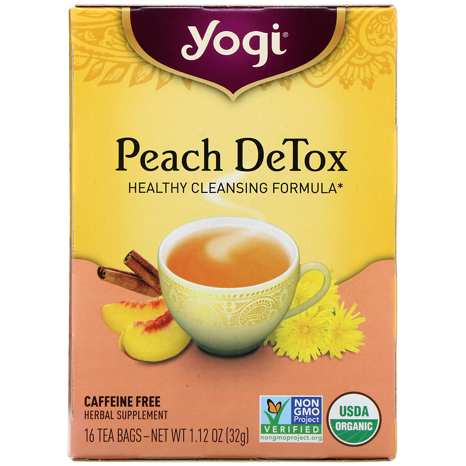 Comprar Yogi Tea, Peach DeTox, Caffeine Free, 16 Tea Bags, 1.12 oz (32 g)