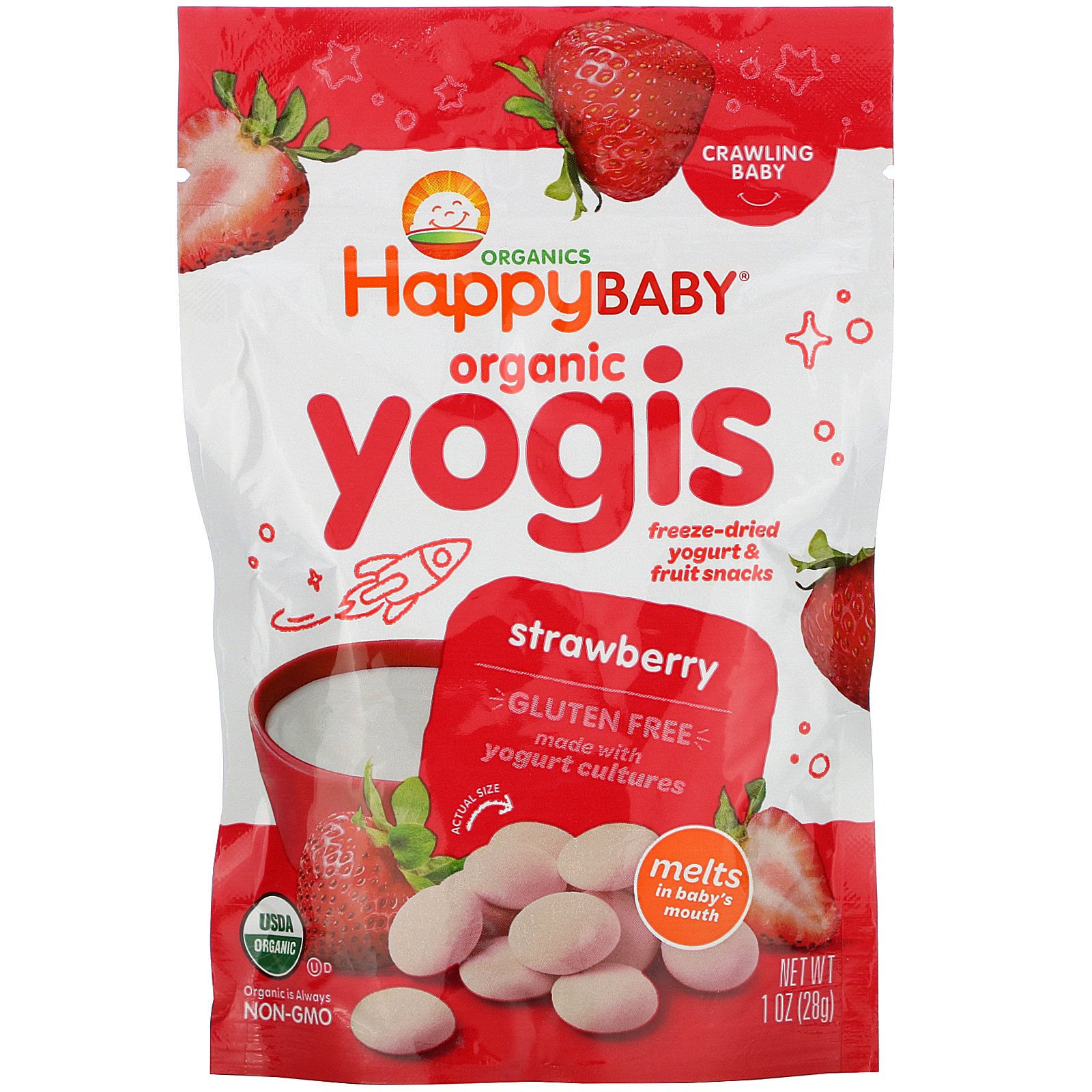 Comprar Happy Family Organics, Yogis Orgânicos, iogurte liofilizado e lanches de frutas, Morango, 28 g (1 oz)