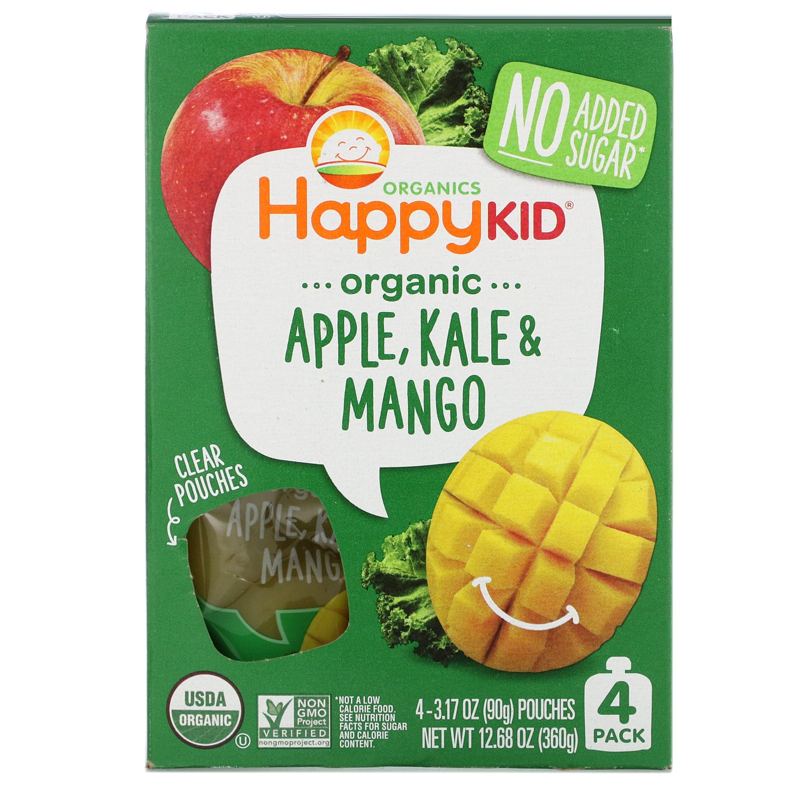 Comprar Happy Family Organics, Happy Kid, Organic Apple, Kale & Mango, 4 Pouches, 3.17 oz (90 g) Each