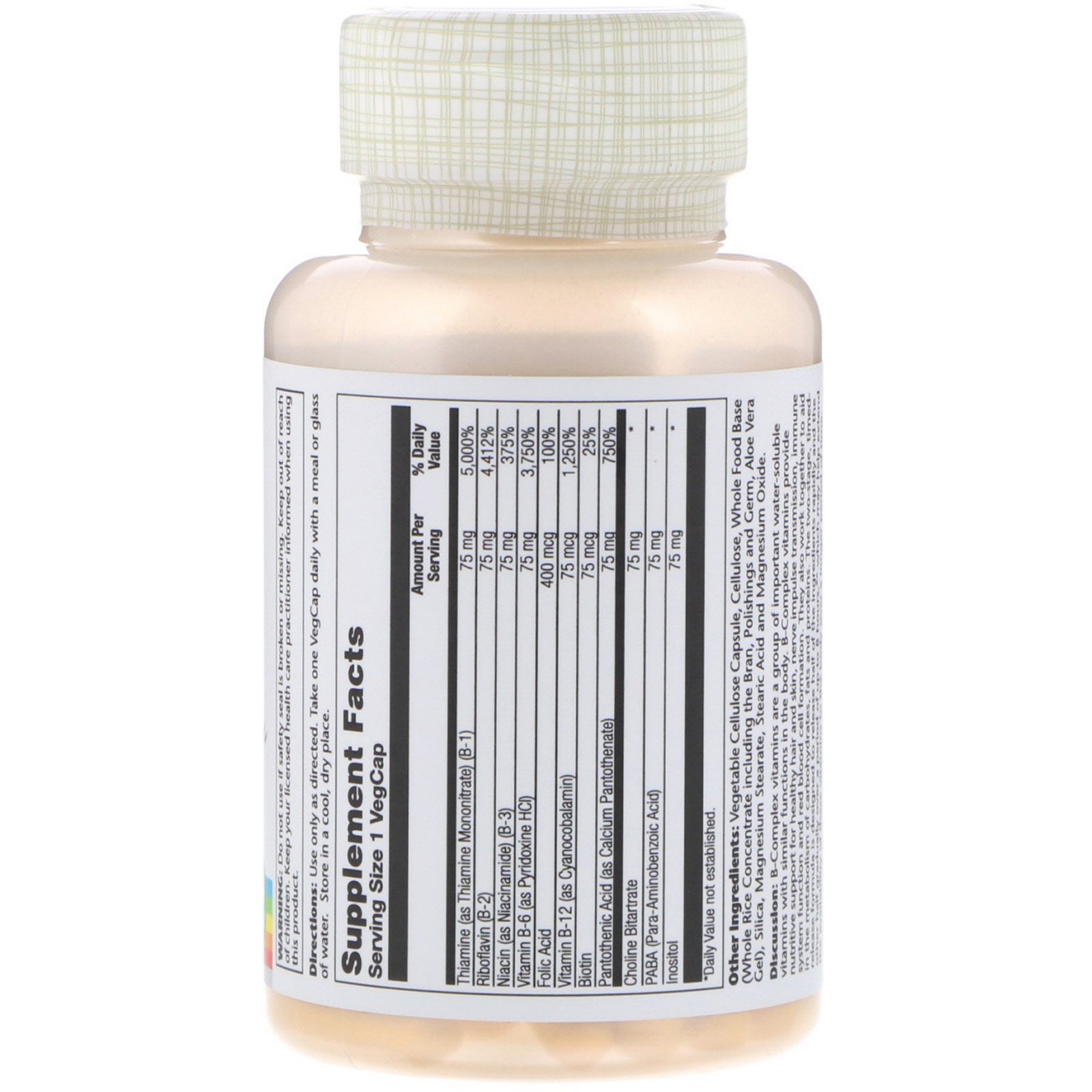 Comprar Solaray, B-Complex 75, de Liberação Programada, 100 Cápsulas Vegetais - Imagem 2