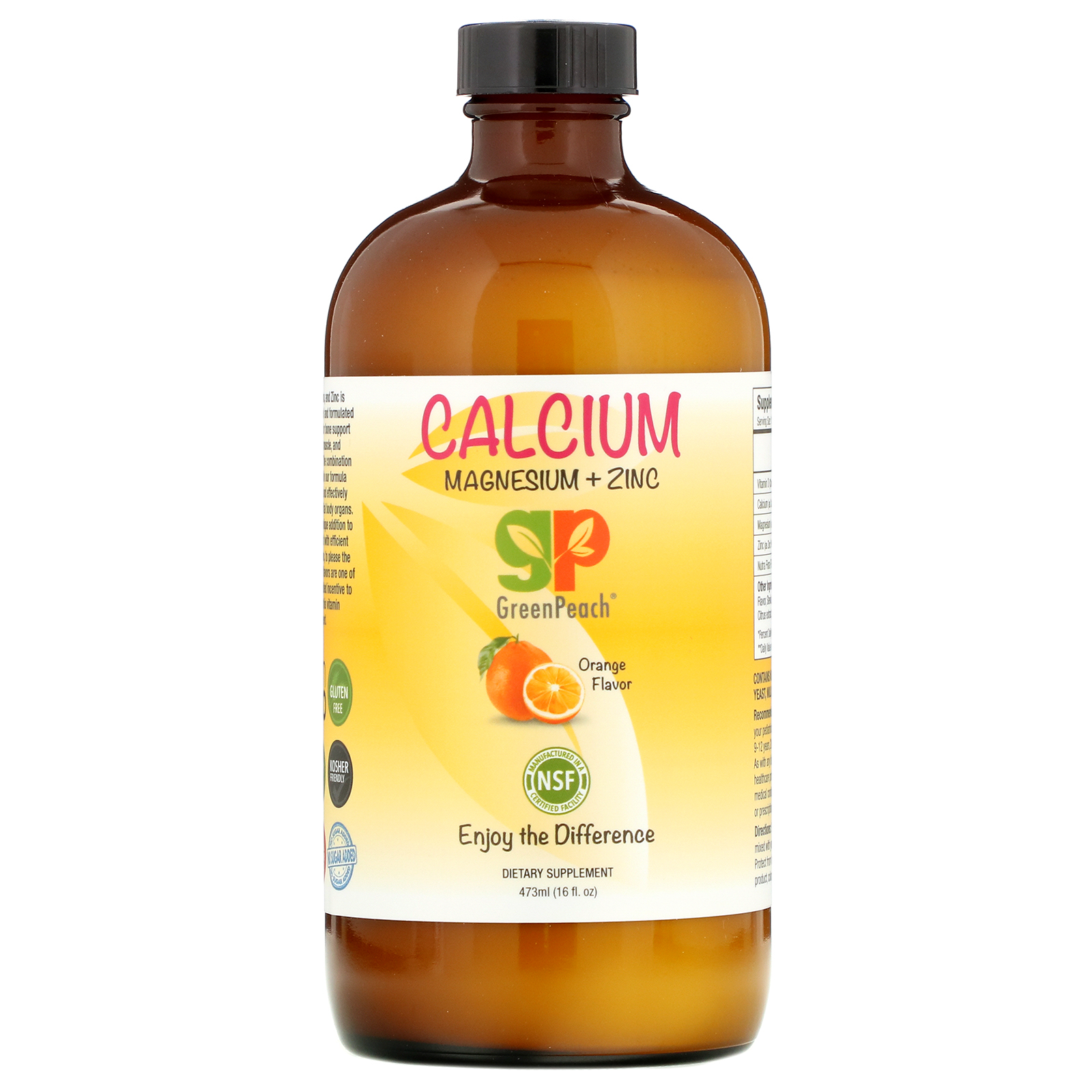 Comprar GreenPeach, Calcium Magnesium + Zinc, Orange Flavor, 16 fl oz (473 ml) - Imagem 3