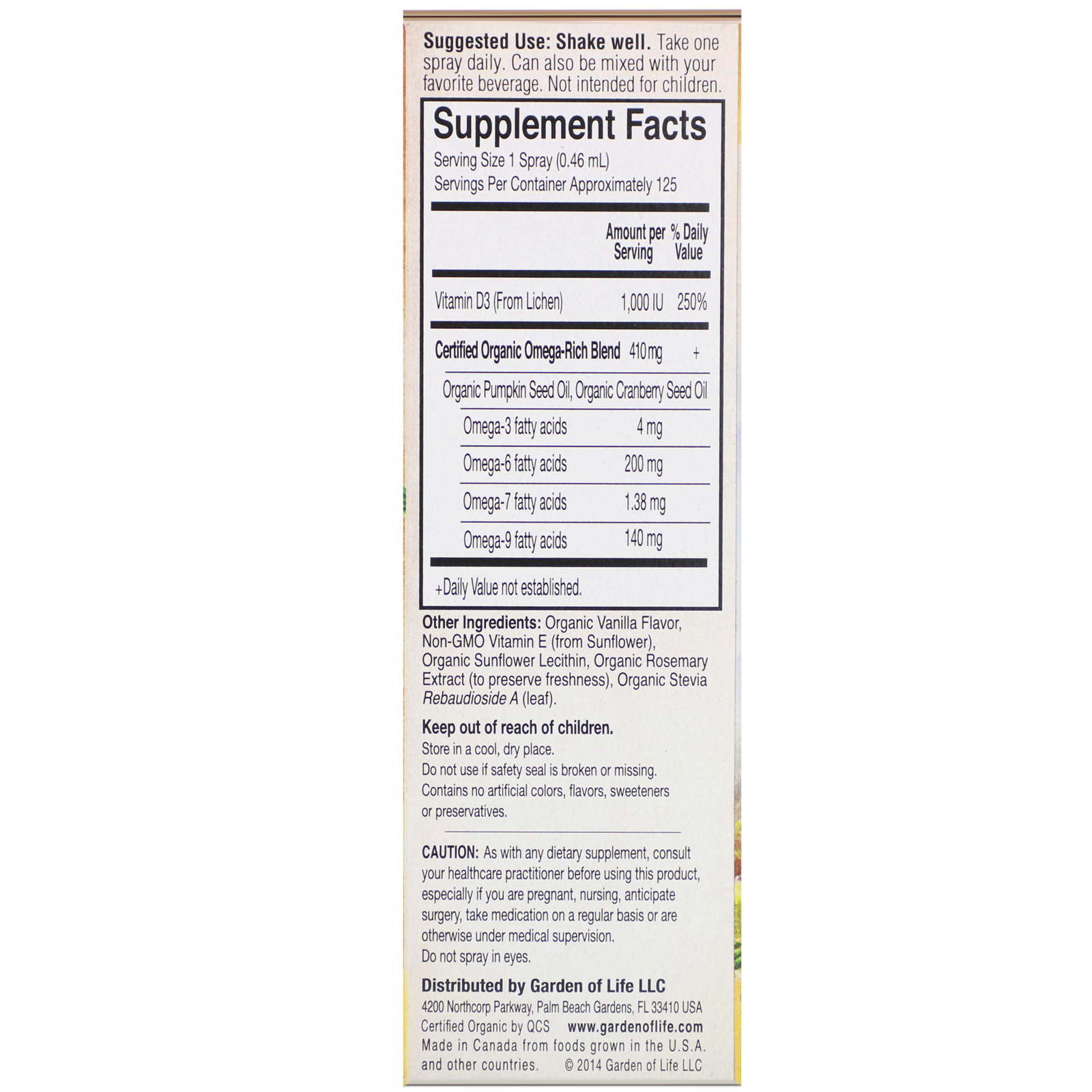 Comprar Garden of Life, MyKind Organics, Spray Orgânico de Vitamina D3 Vegana, Baunilha, 1.000 UI, 58 ml (2 oz) - Imagem 2