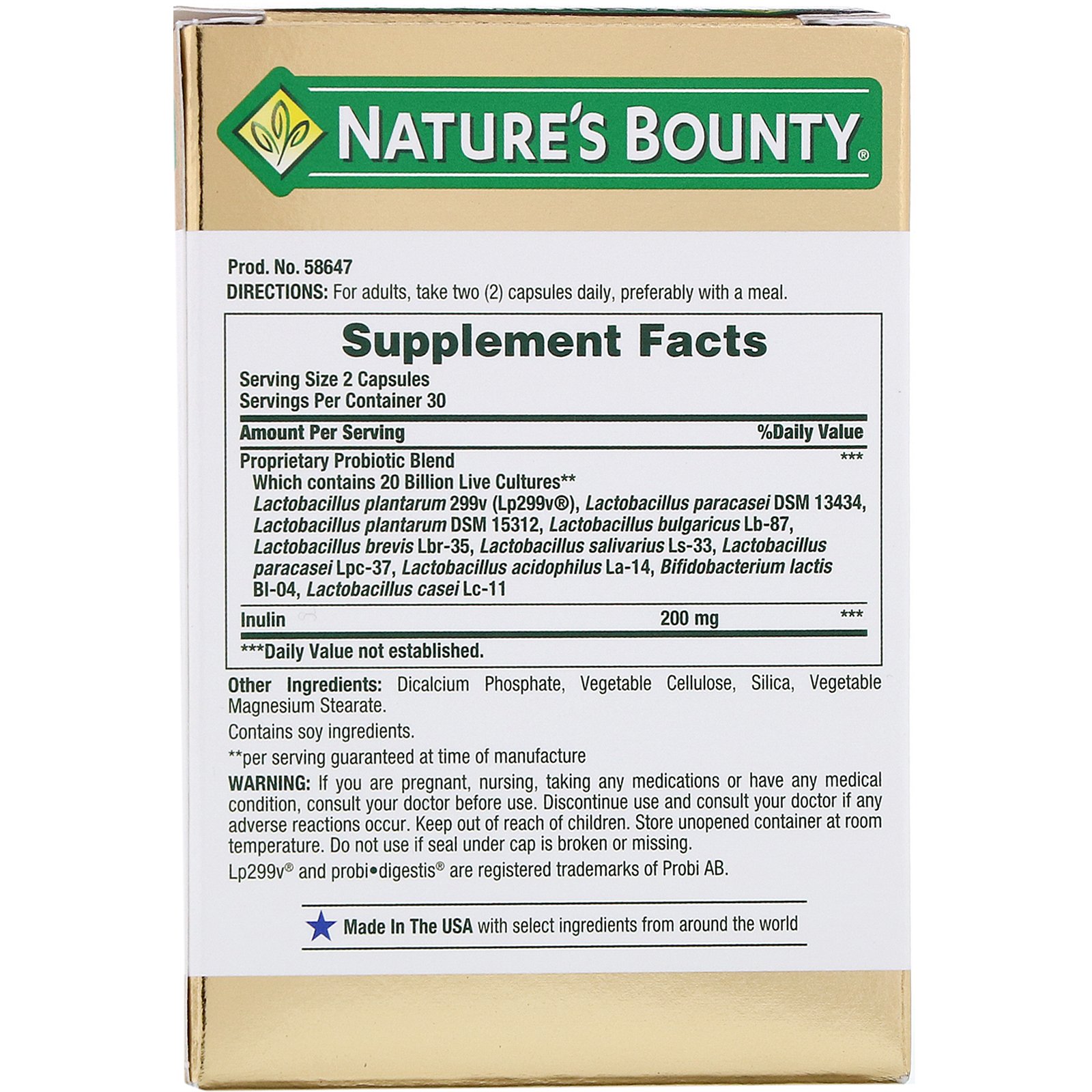 Comprar Nature's Bounty, Ultra Strength Probiotic 10, 20 Billion Live Cultures, 60 Capsules - Imagem 2