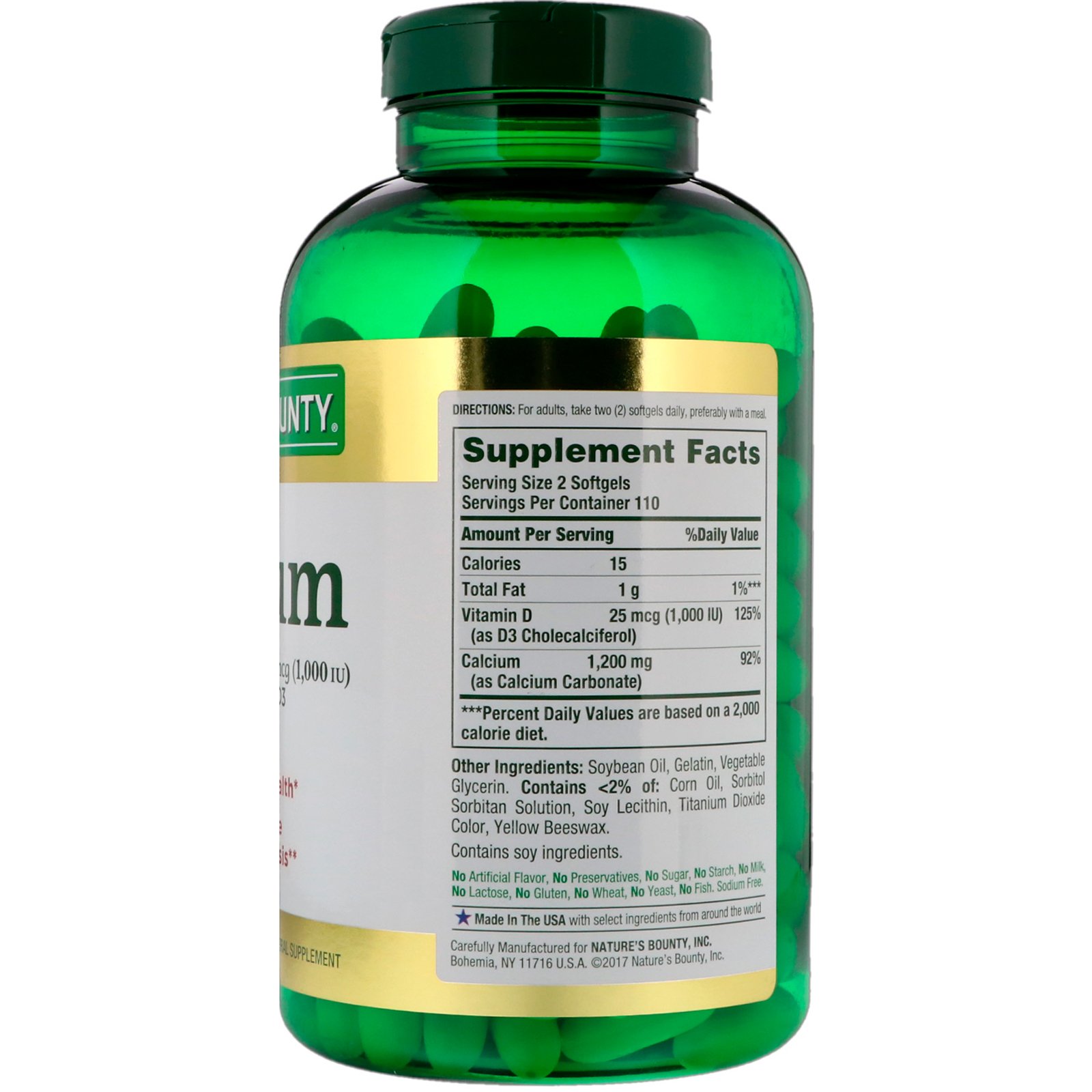 Comprar Nature's Bounty, Calcium Plus Vitamin D3, 1.200 mg, 220 Cápsulas Softgel de Liberação Rápida - Imagem 2