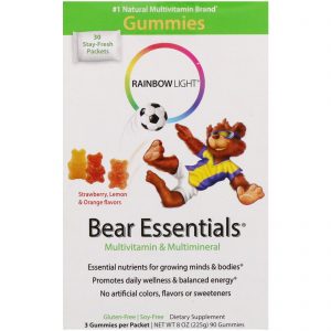Comprar Rainbow Light, Bear Essenciais, Multivitamínico e Multimineral, Balas de Goma, Sabores Limão, Laranja e Morango, 30 Pacotes, 3 Balas de Goma Cada