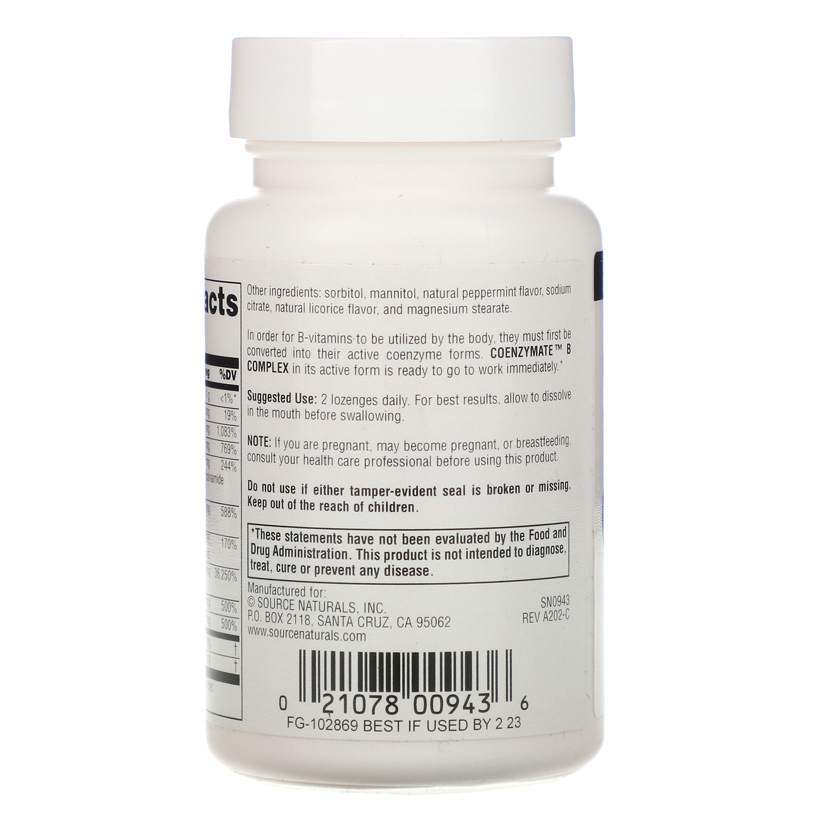 Comprar Source Naturals, Complexo B Coenzima, Sublingual Sabor Hortelã, 60 tabletes - Imagem 2
