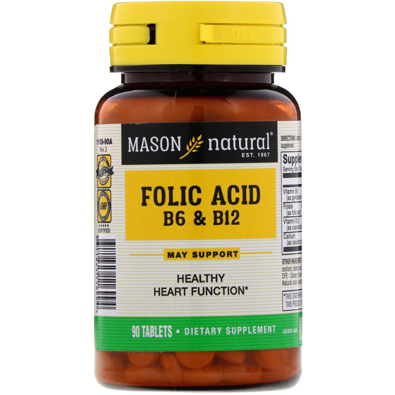 Comprar Mason Natural, Folic Acid, B-6 & B-12, 90 Tablets