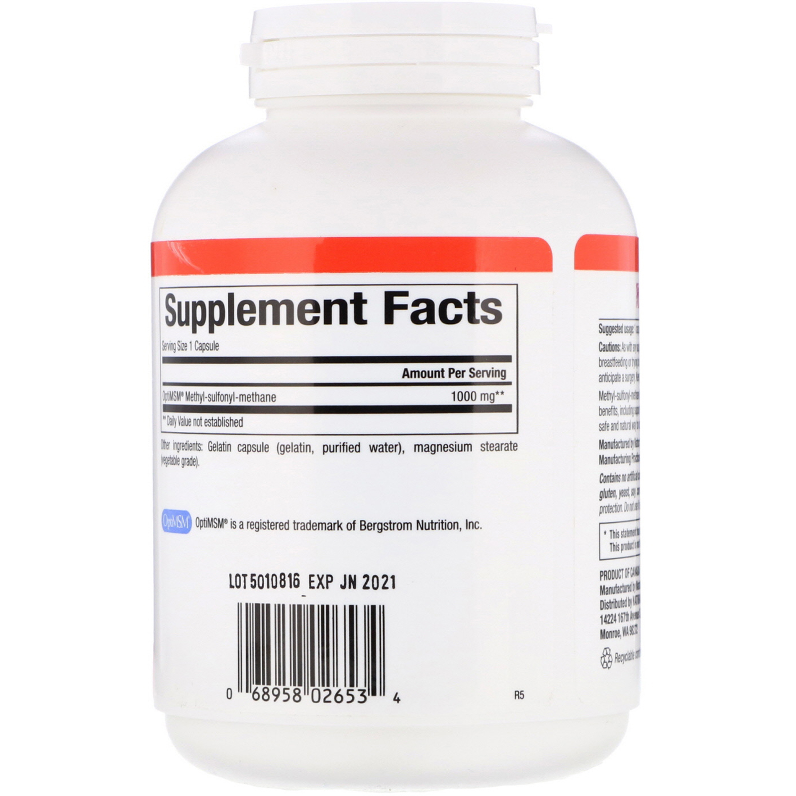 Comprar Natural Factors, MSM, Metil-sulfonil-metano, 1.000 mg, 180 cápsulas - Imagem 2
