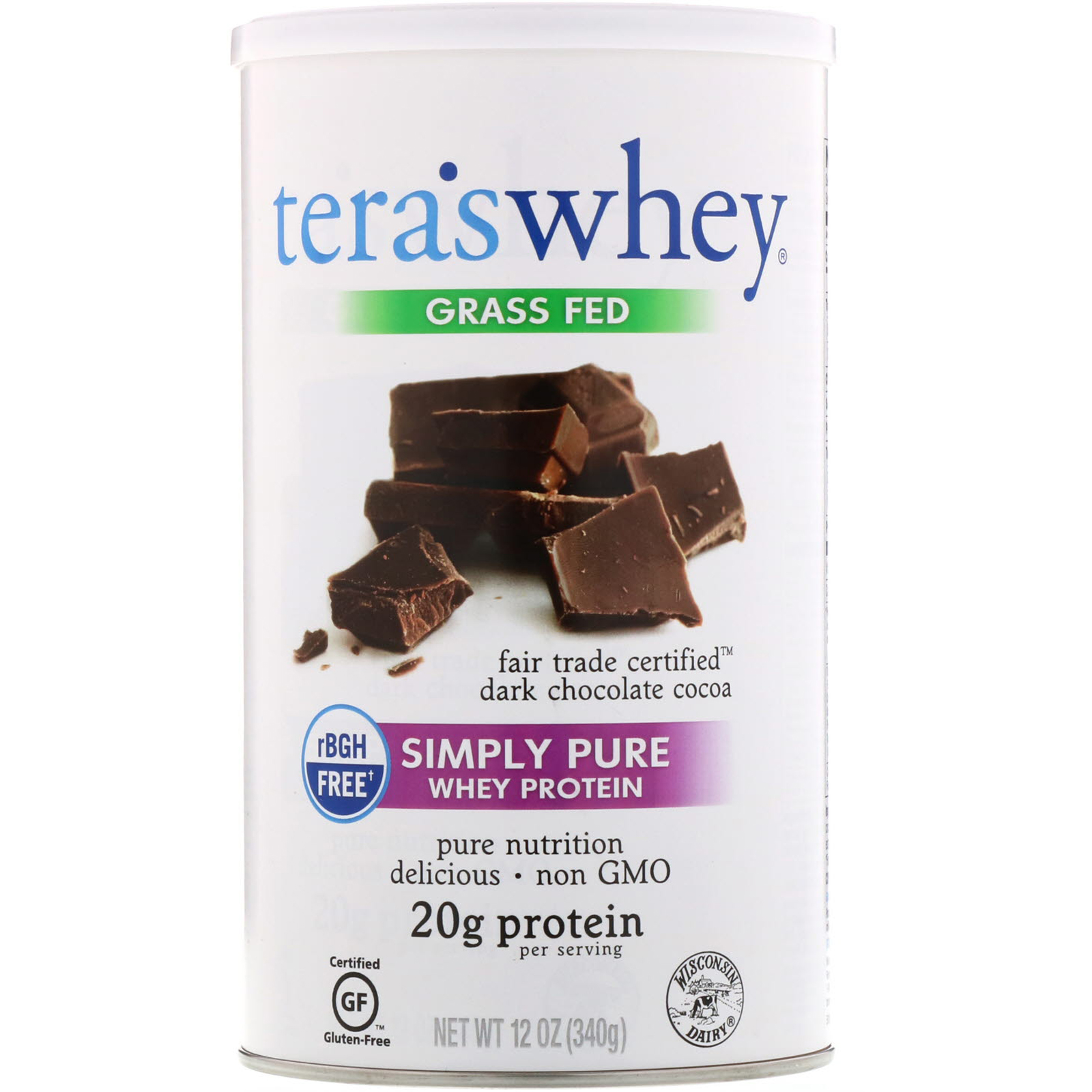 Comprar Tera's Whey, Grass Fed, Simply Pure Whey Protein, Fair Trade Dark Chocolate Cocoa, 12 oz (340 g)