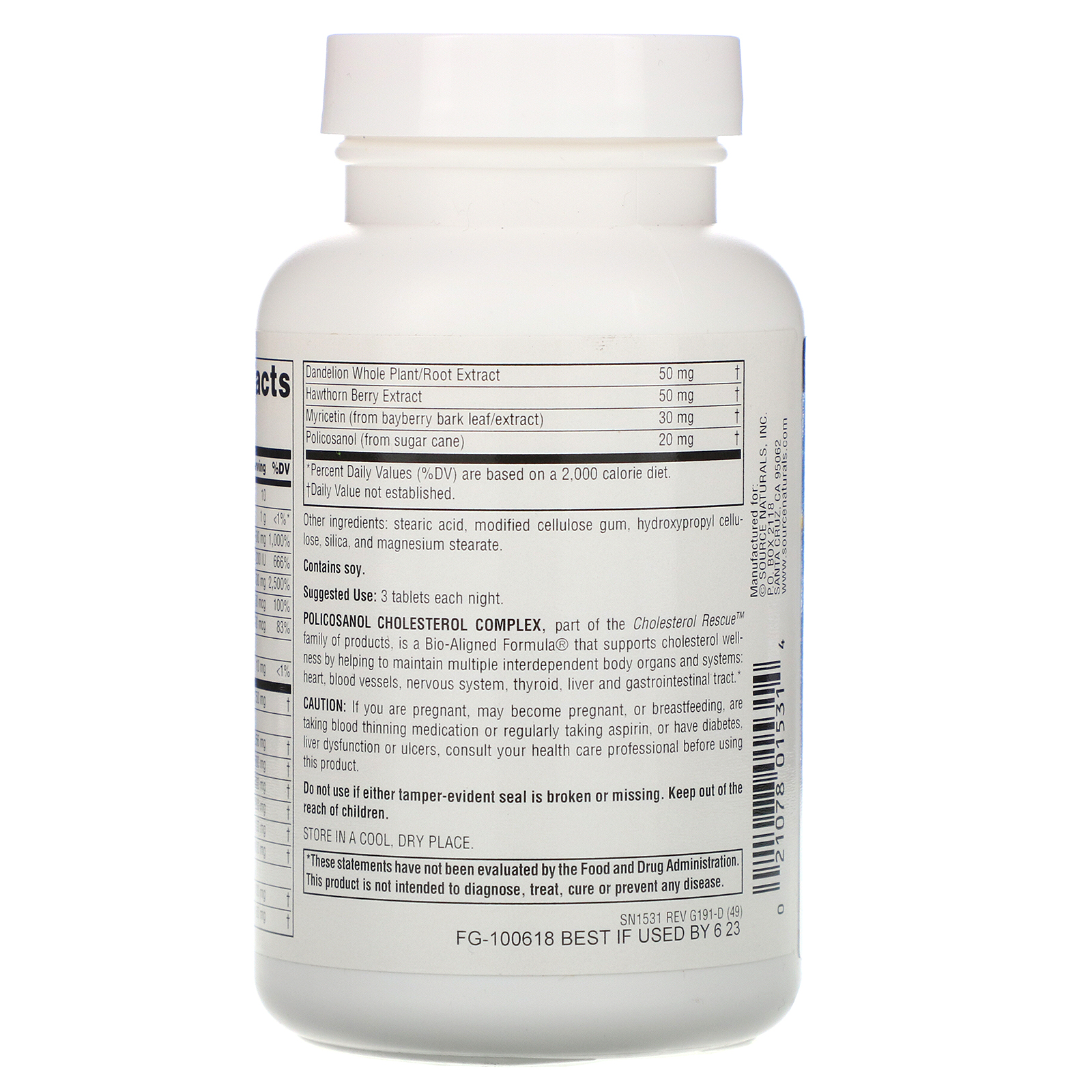 Comprar Source Naturals, Complexo Policosanol Colesterol, 60 tabletes - Imagem 2