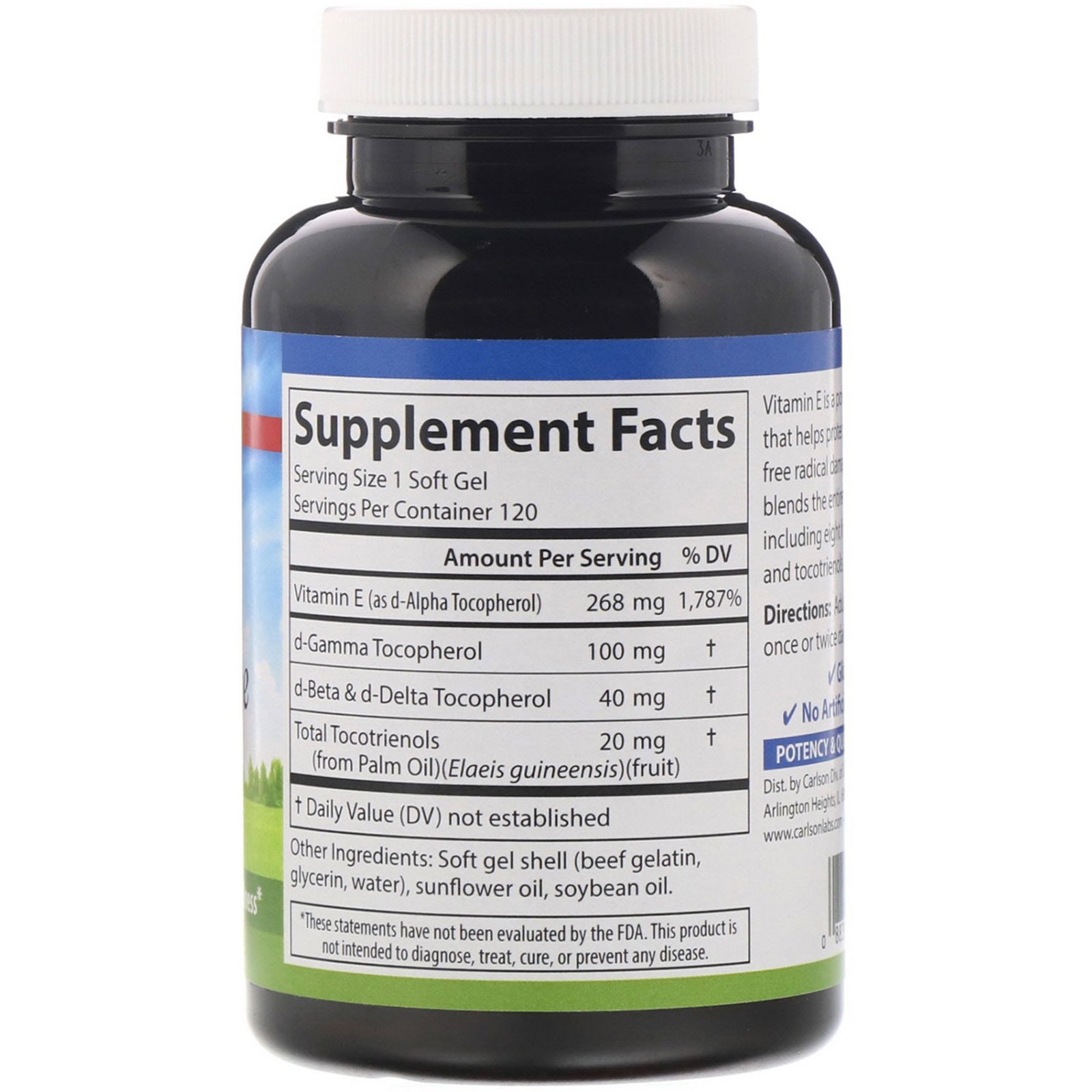 Comprar Carlson Labs, E-Gems Elite, Vitamina E, 400 UI (268 mg), 120 Cápsulas Softgel - Imagem 2